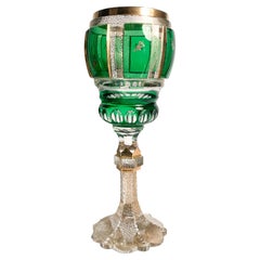 Glass in Green Biedermeier Crystal and Pure Gold from the 1950s