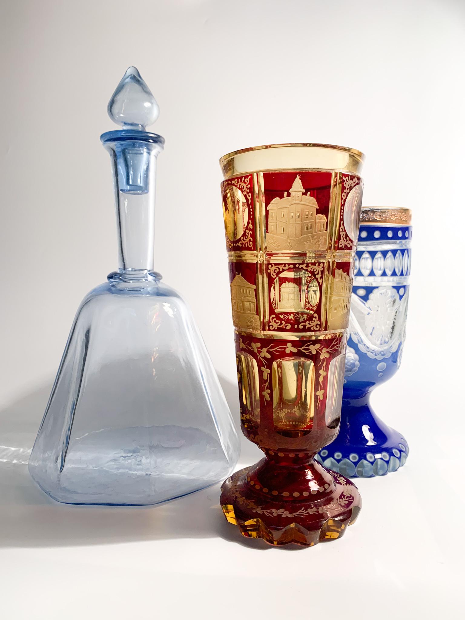 Glass in Red and Yellow Biedermeier Crystal Decorated with Acid from the 1800s 6
