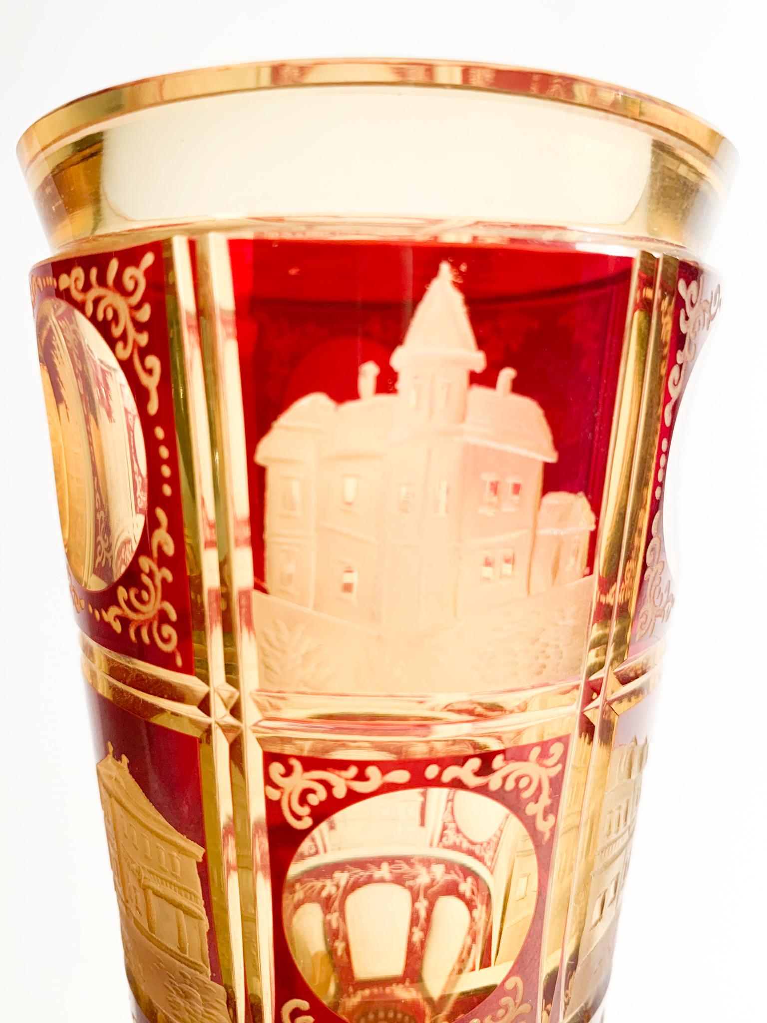 Late 19th Century Glass in Red and Yellow Biedermeier Crystal Decorated with Acid from the 1800s