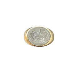 Glass Intaglio Dyonisiac Scene with Silenus and Erote Grand Tour Era 18 Kt Gold