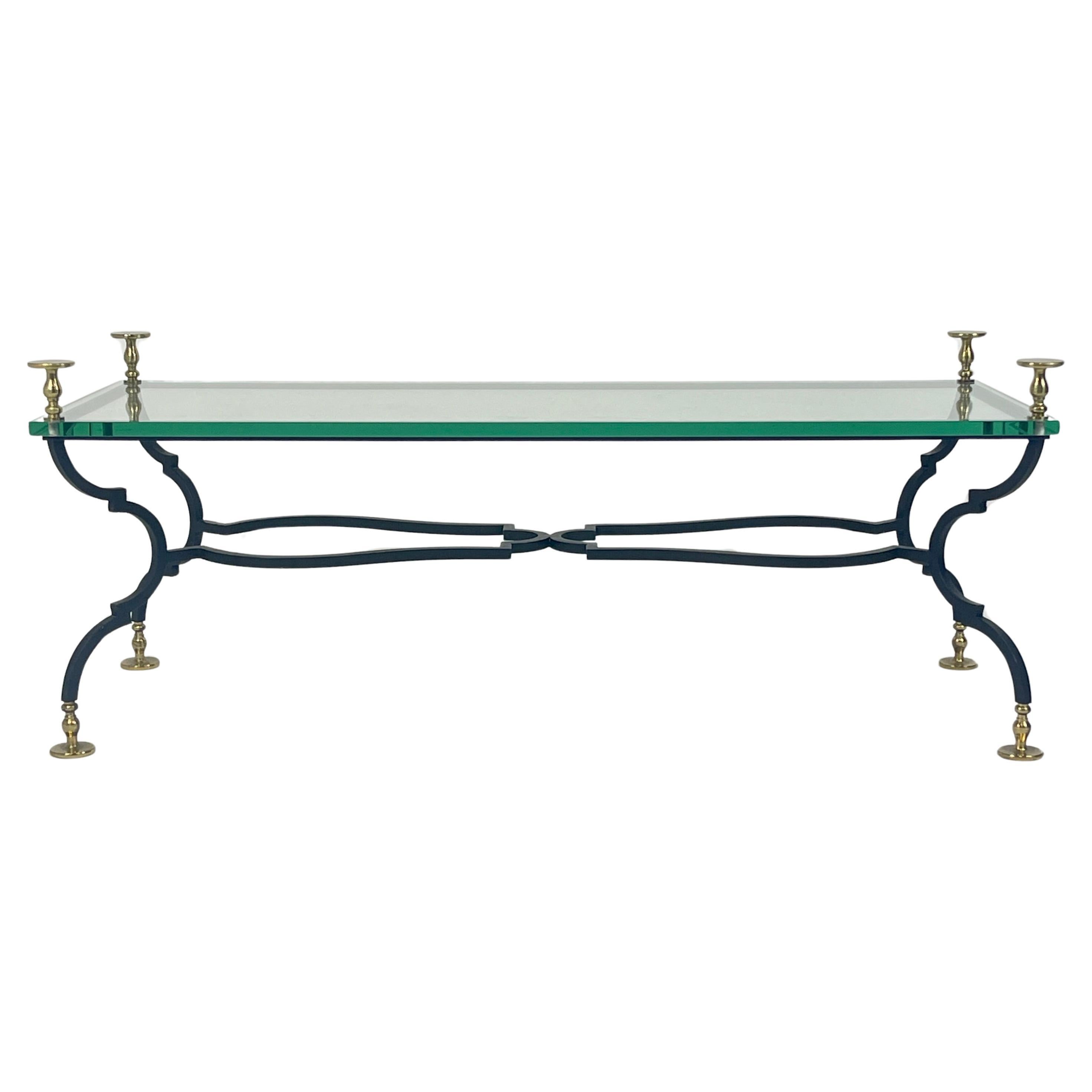 Glass, Iron, Brass Coffee Table Neoclassical manner Giocometti or Maison Jansen
