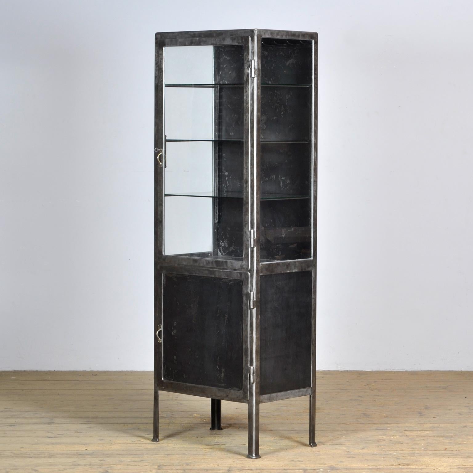 Hungarian Glass & Iron Medical Cabinet, 1930s For Sale