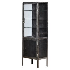 Vintage Glass & Iron Medical Cabinet, 1930s