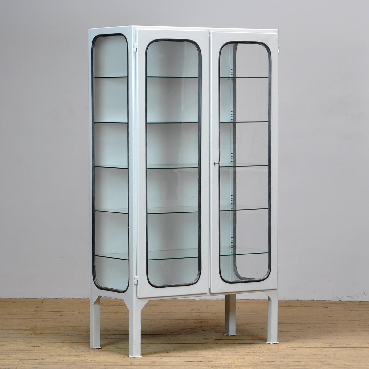 Industrial Glass & Iron Medical Cabinet, 1970s