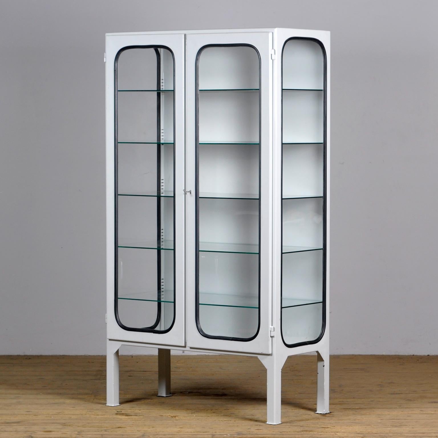 Hungarian Glass & Iron Medical Cabinet, 1970s For Sale