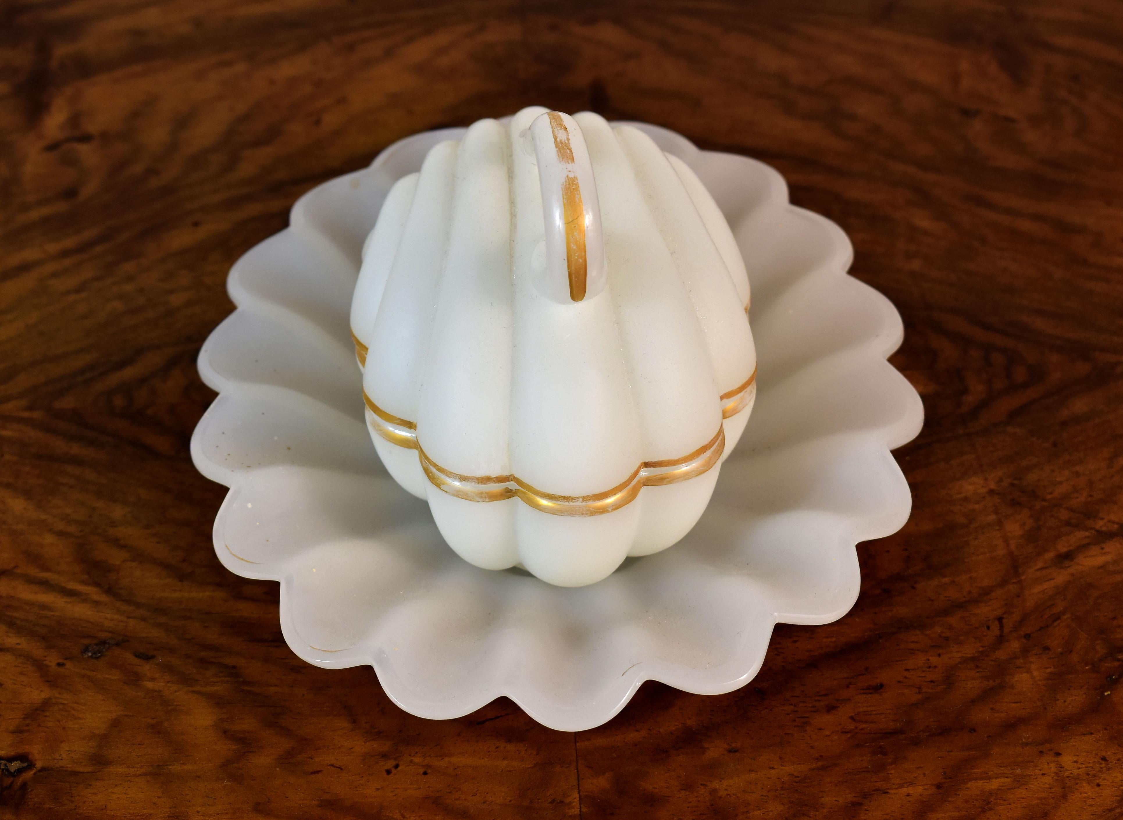 Hand-Crafted Glass Jar in the Shape of a Seashell , Opaline Bohemian Glass , 19th century For Sale