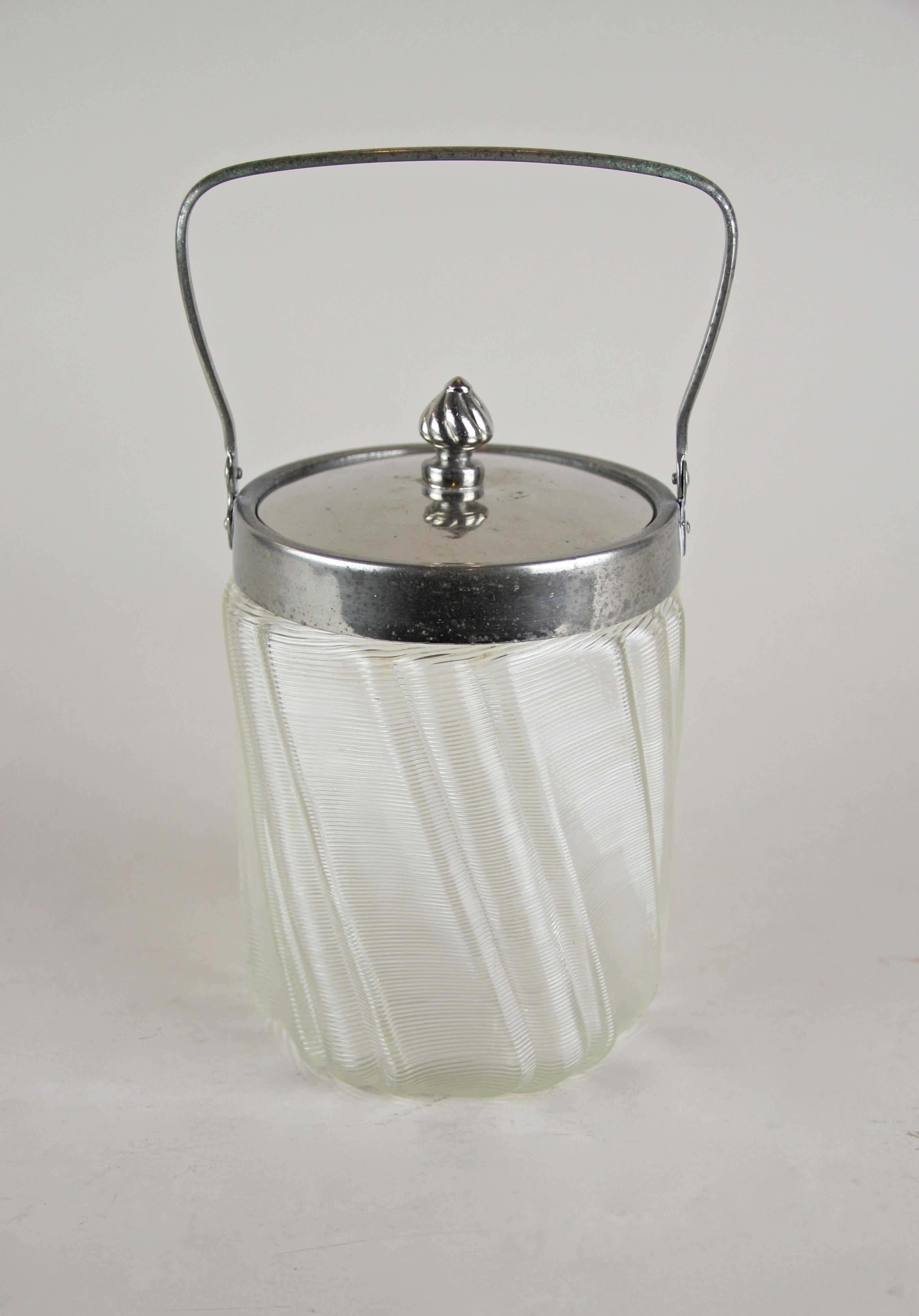20th Century Glass Jar with Chromed Lid Art Nouveau, Austria, circa 1900