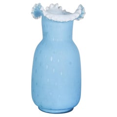 Tarro de cristal con boca ondulada, decoración monocromática en azul