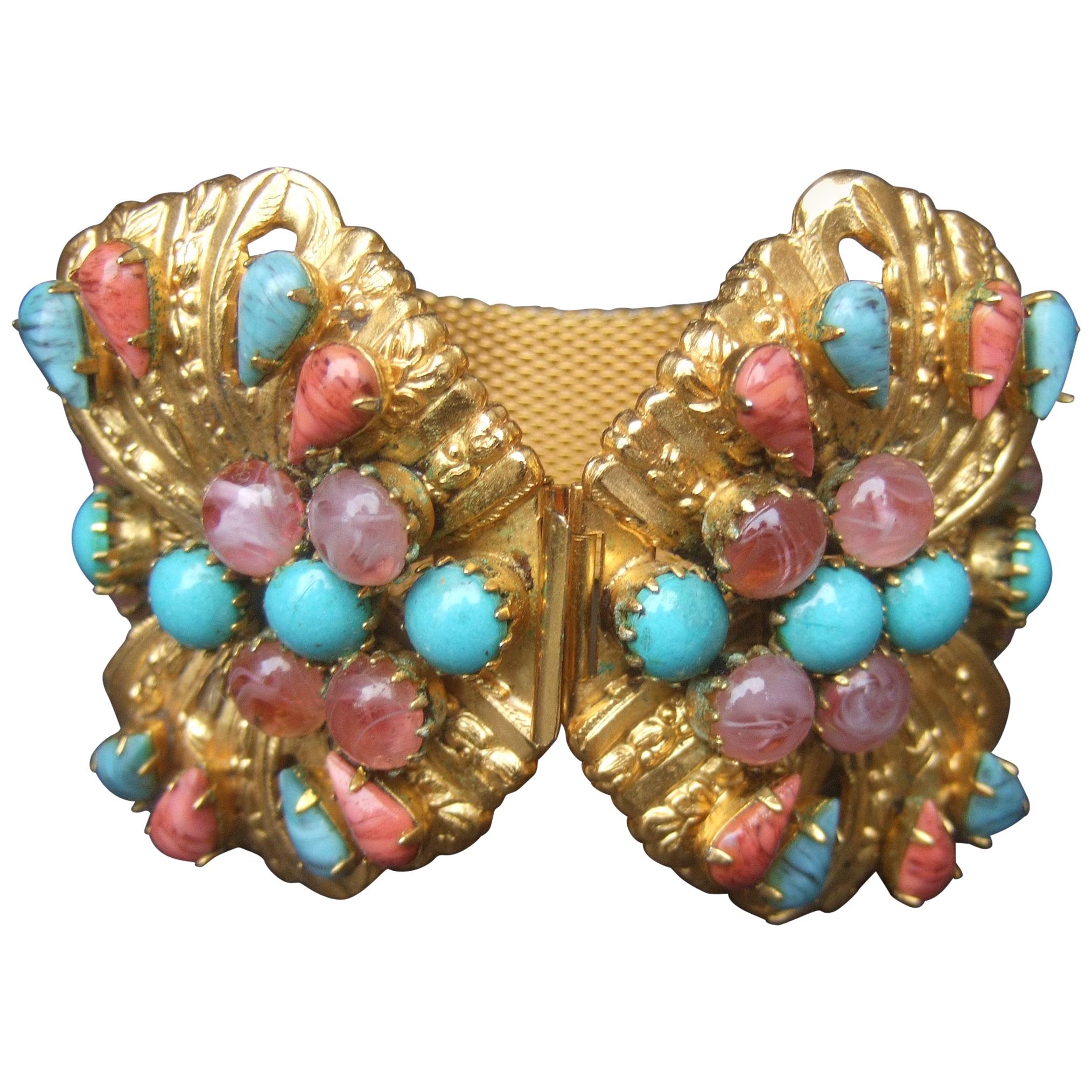 Glass Jeweled Massive Butterfly Bracelet Designed by Original by Robert c 1950s 