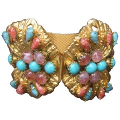 Vintage Glass Jeweled Massive Butterfly Bracelet Designed by Original by Robert c 1950s 