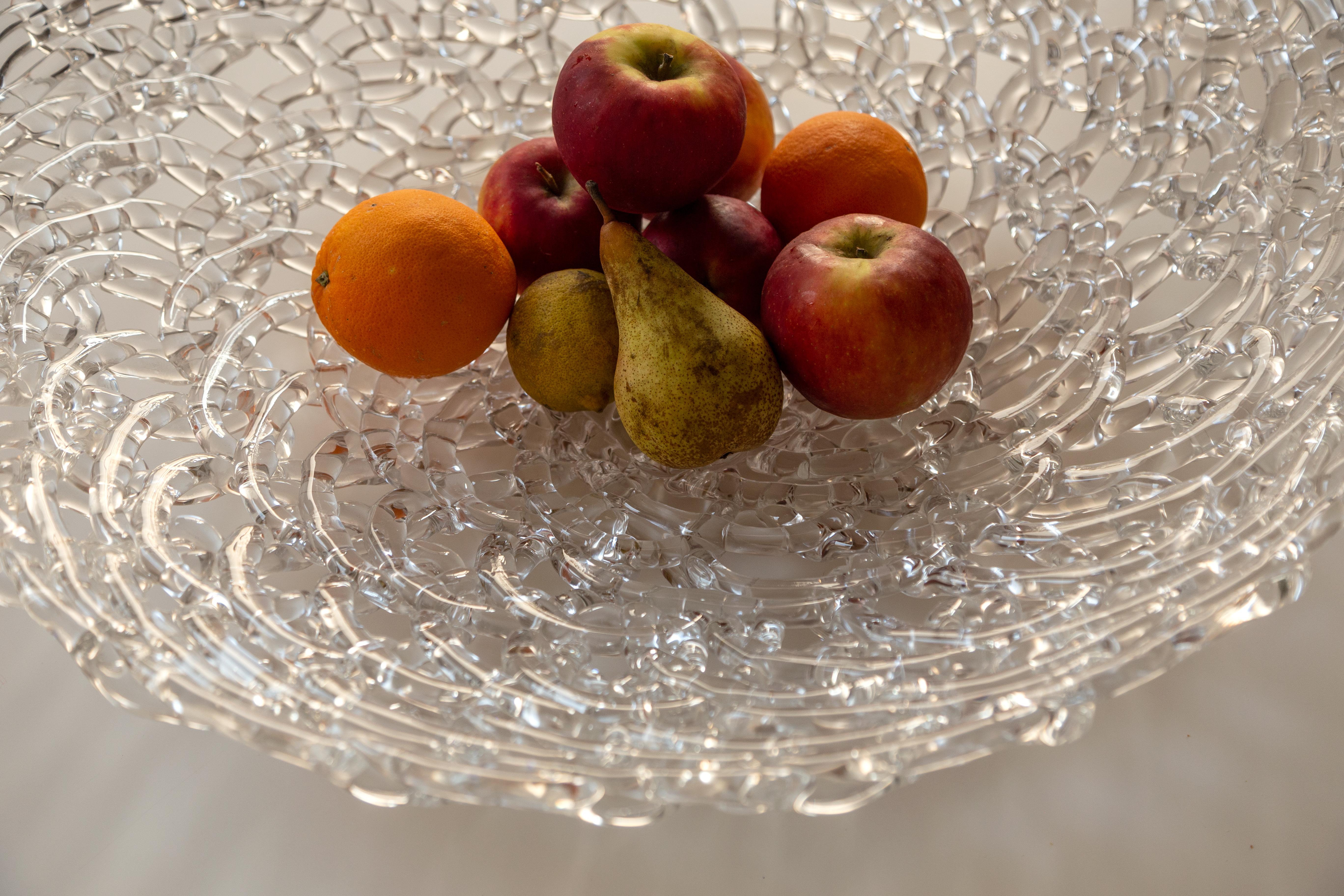 Italian 21st Century Glass Lace Fruit Bowl, Large For Sale