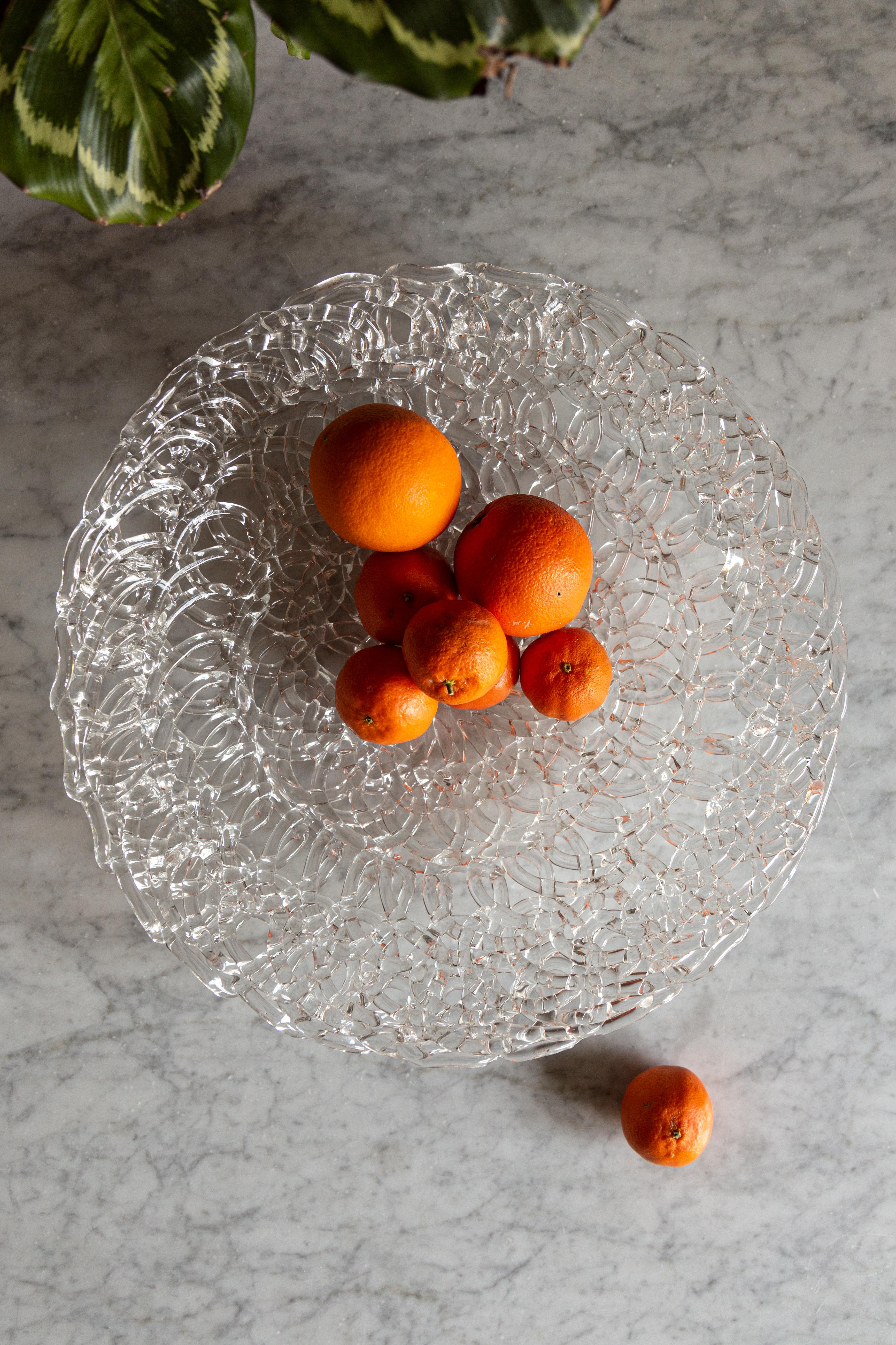 Baroque Revival 21st Century Glass Lace Fruit Bowl, Medium For Sale
