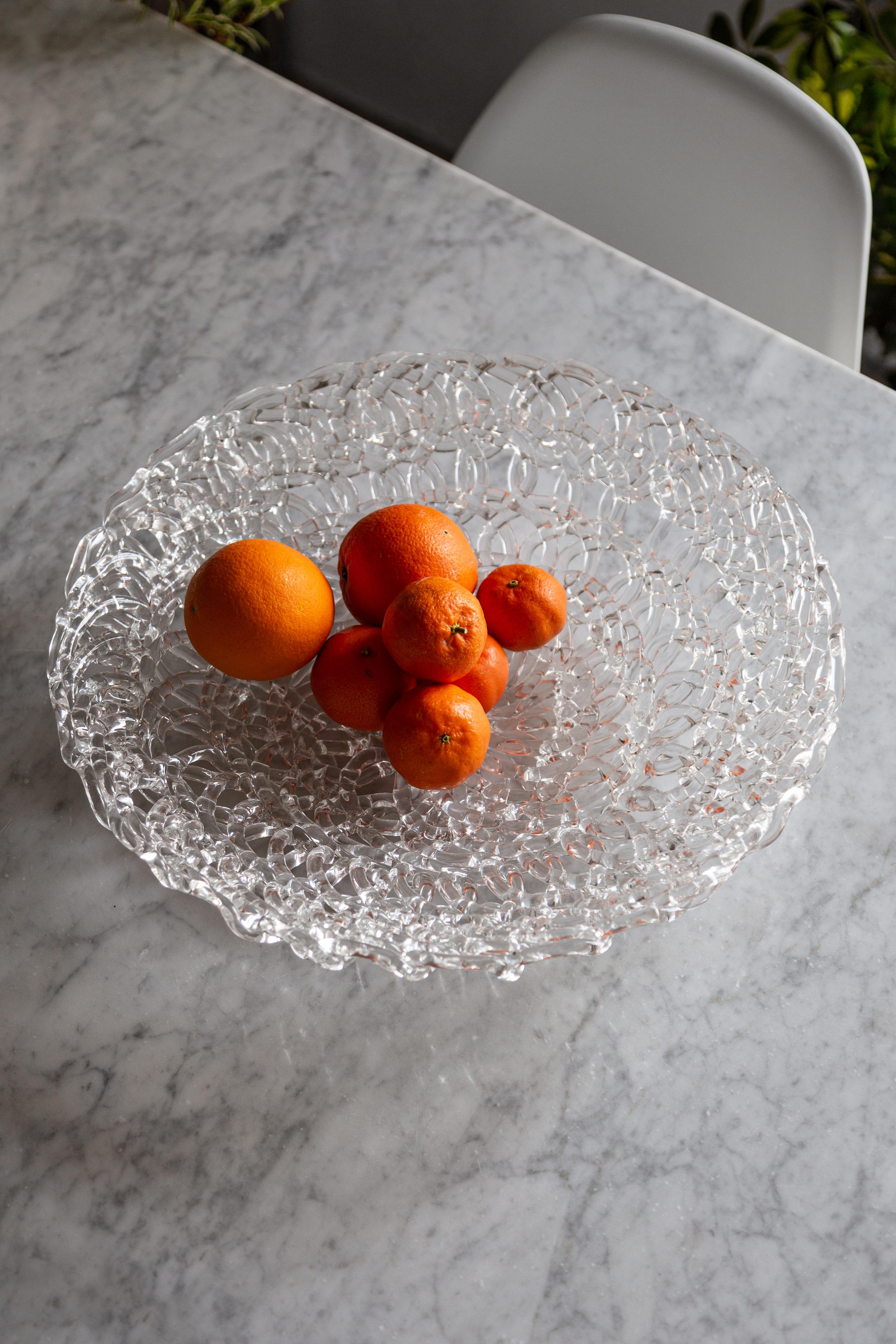 Italian 21st Century Glass Lace Fruit Bowl, Medium For Sale