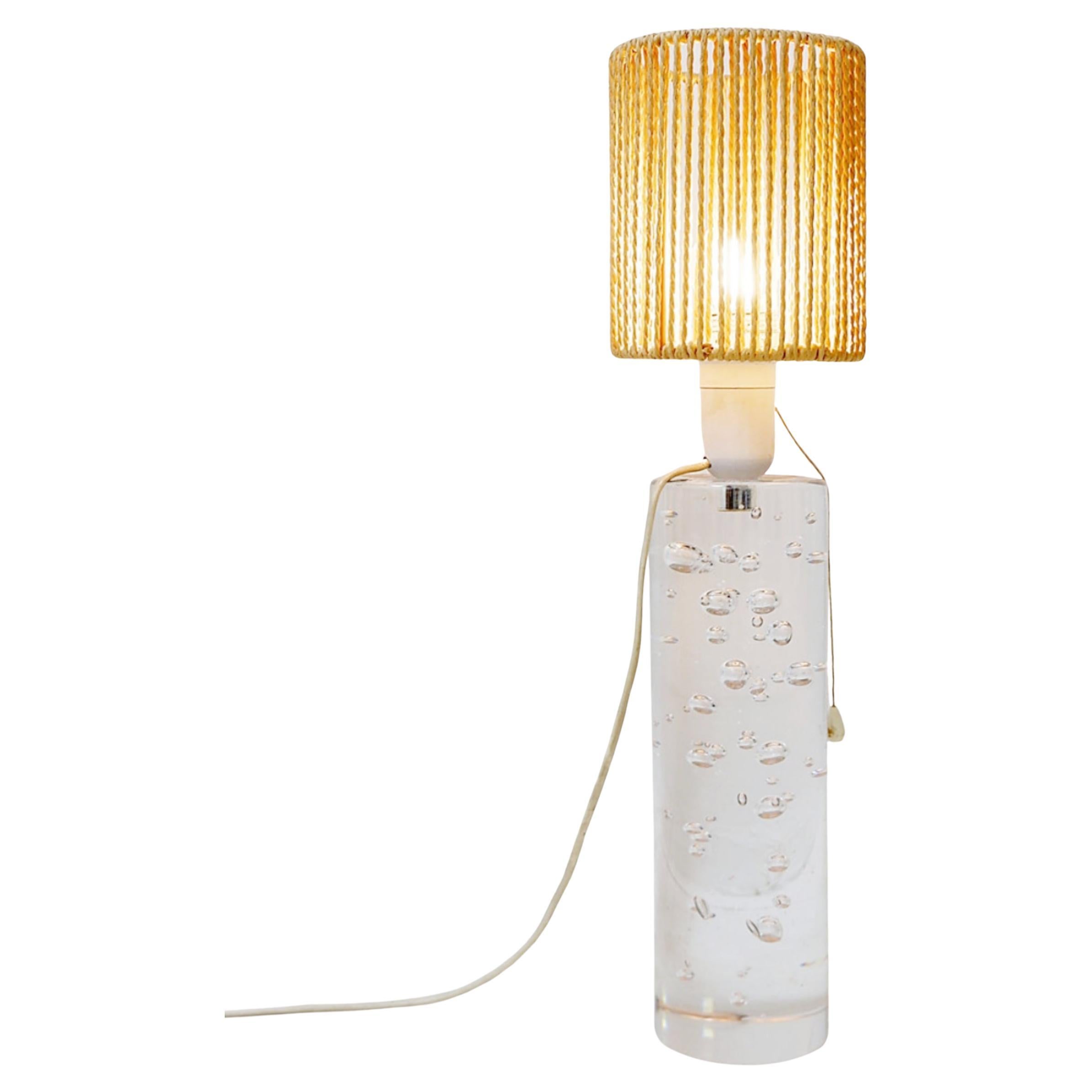 Glass Lamp with Air Bubbles Pattern, Style "Daum France", circa 1975 For Sale