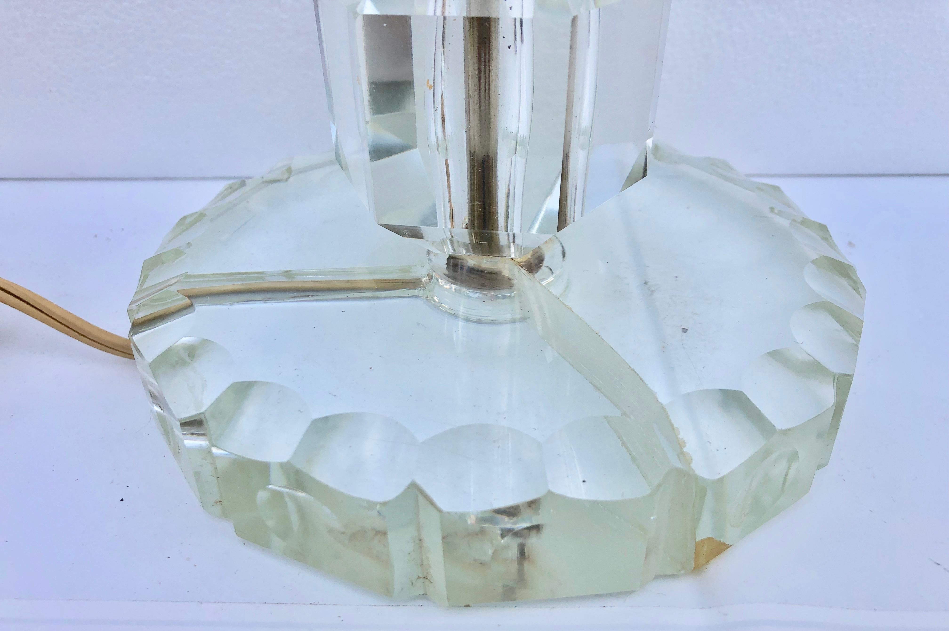 20th Century Glass Lamp with French Antique Hanging Crystals and Round Base For Sale