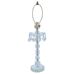 Glass Lamp with French Antique Hanging Crystals and Round Base