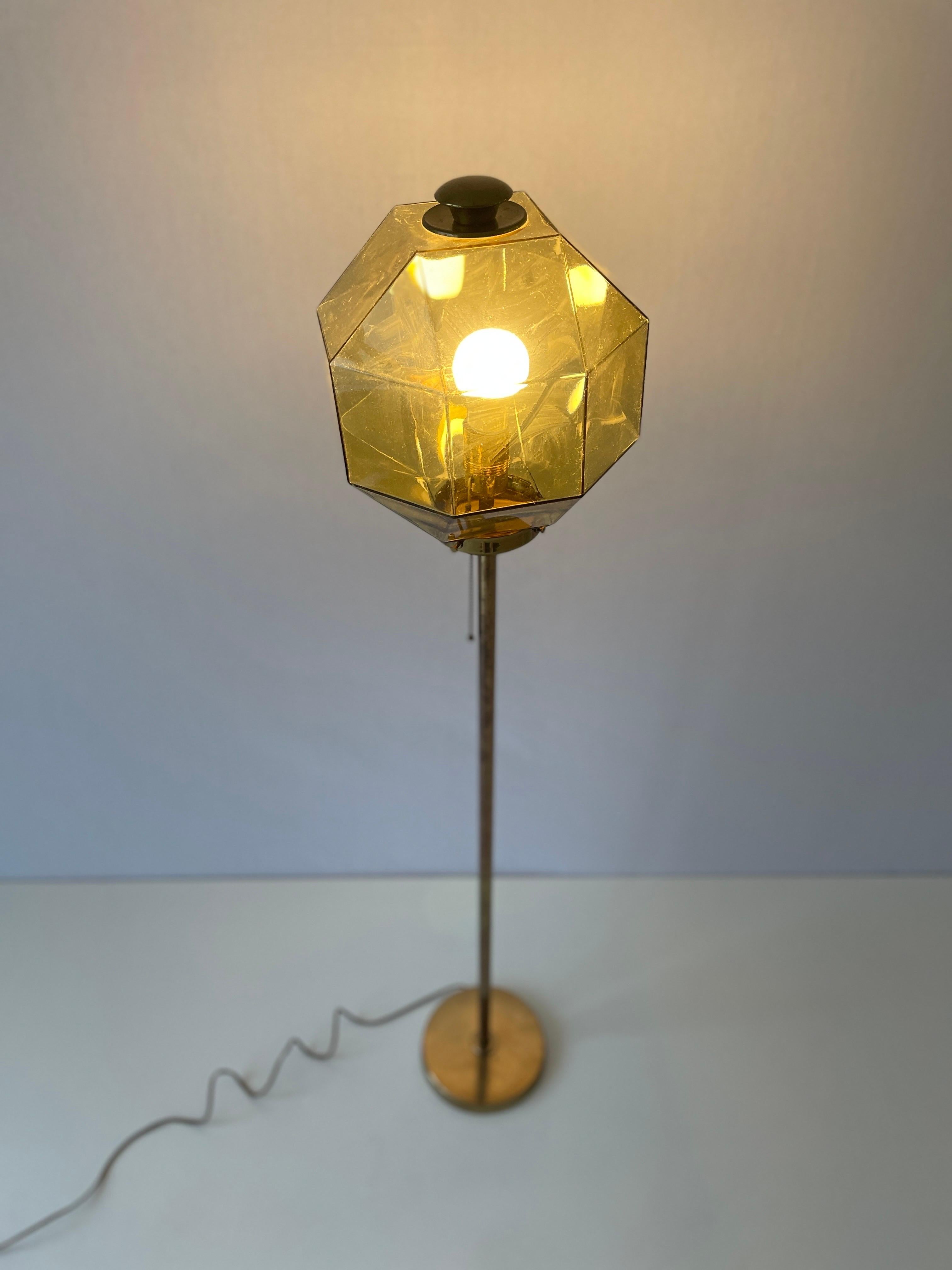 Glass Lampshade and Brass Body Floor Lamp by Bergboms, 1960s, Sweden For Sale 3