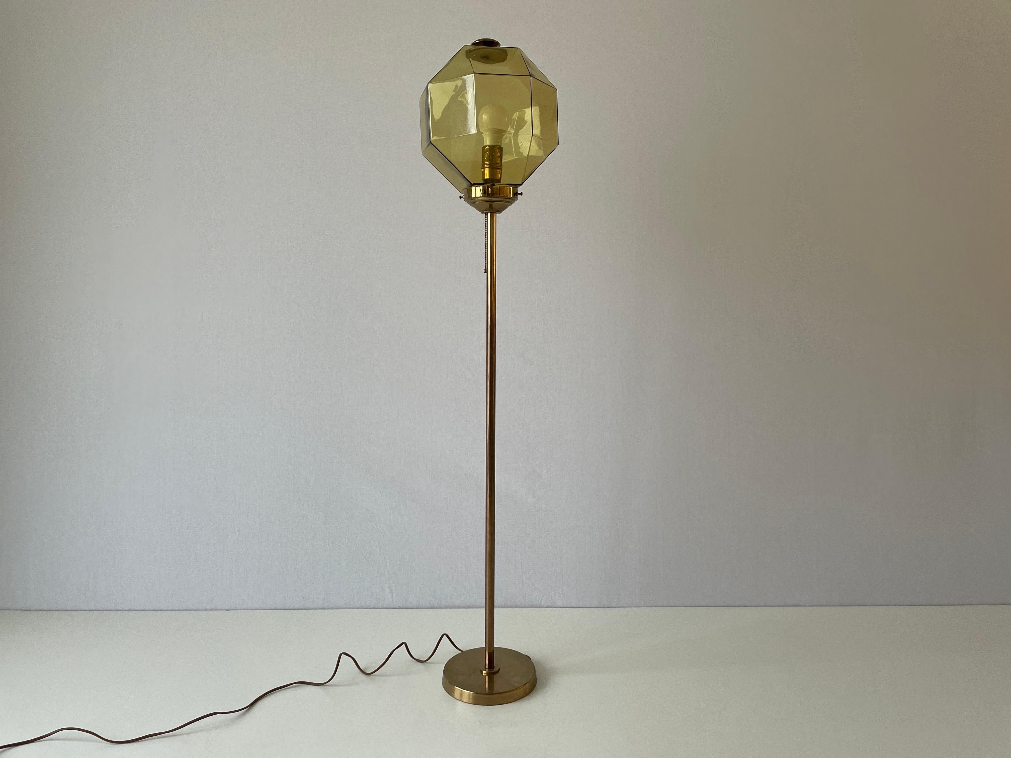 Mid-20th Century Glass Lampshade and Brass Body Floor Lamp by Bergboms, 1960s, Sweden For Sale
