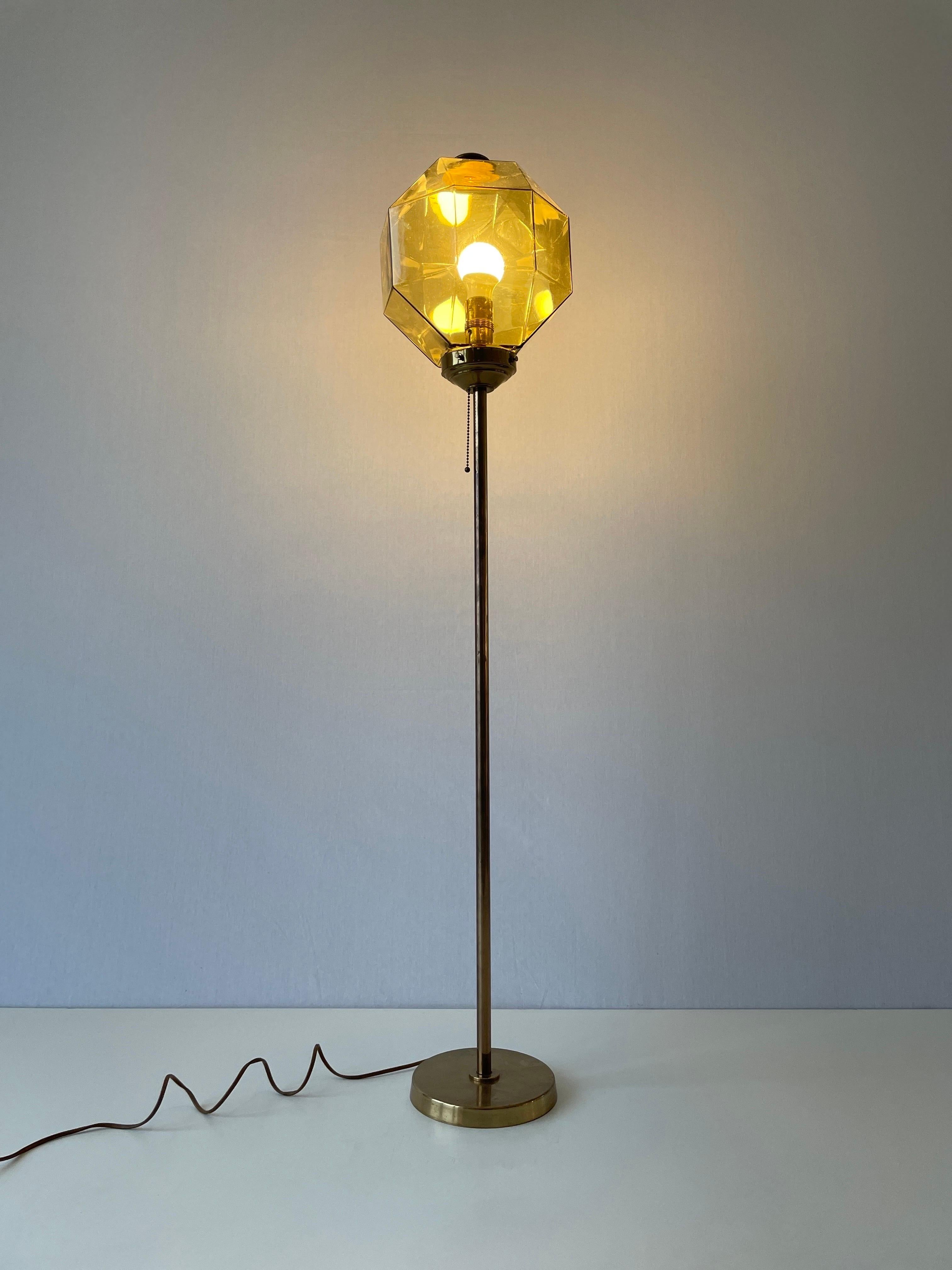 Metal Glass Lampshade and Brass Body Floor Lamp by Bergboms, 1960s, Sweden For Sale