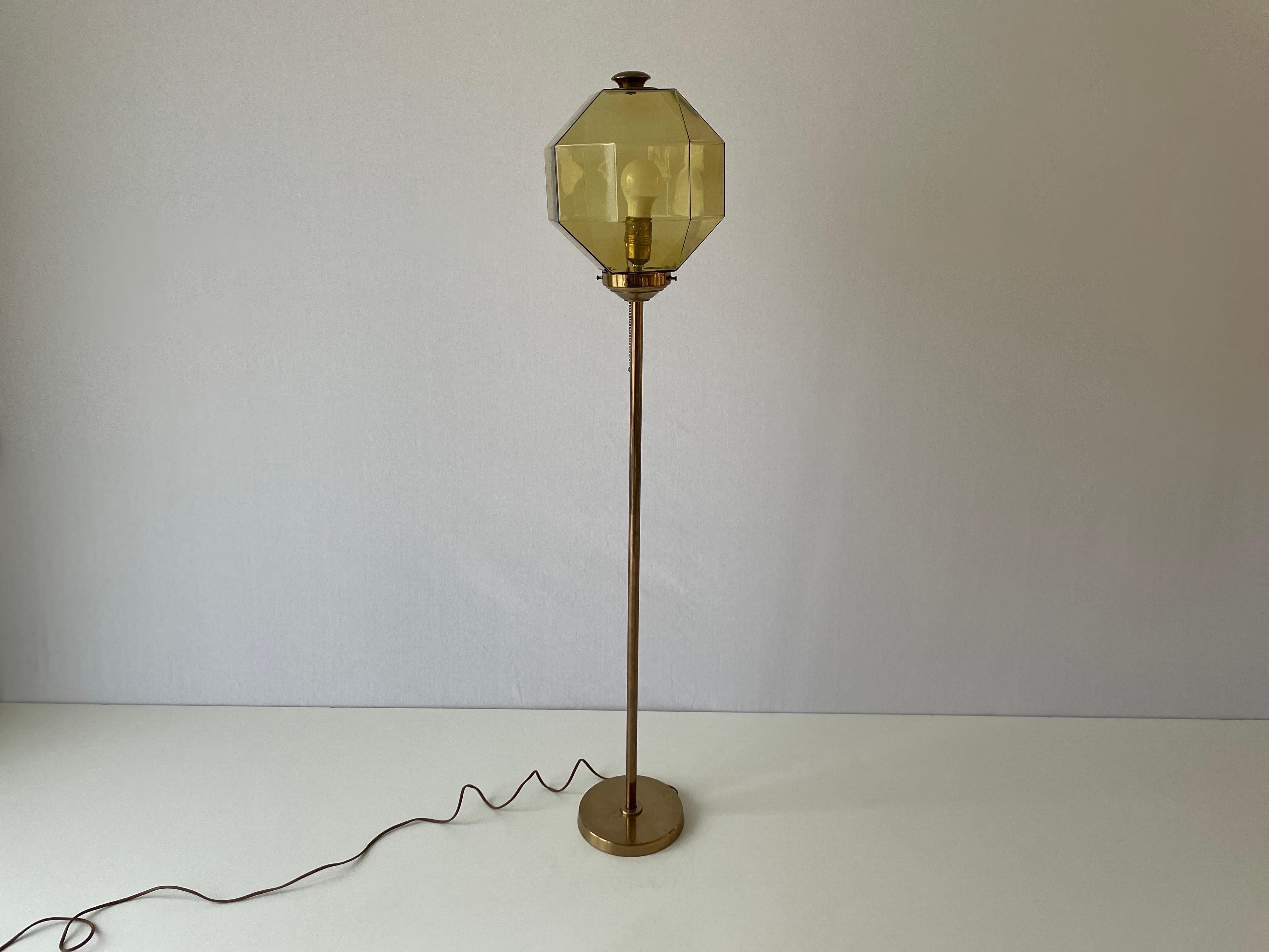 Glass Lampshade and Brass Body Floor Lamp by Bergboms, 1960s, Sweden For Sale 1
