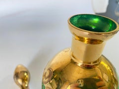 Antique Deep Green Bottle Decanter with Silver Overlay Flowers Decoration