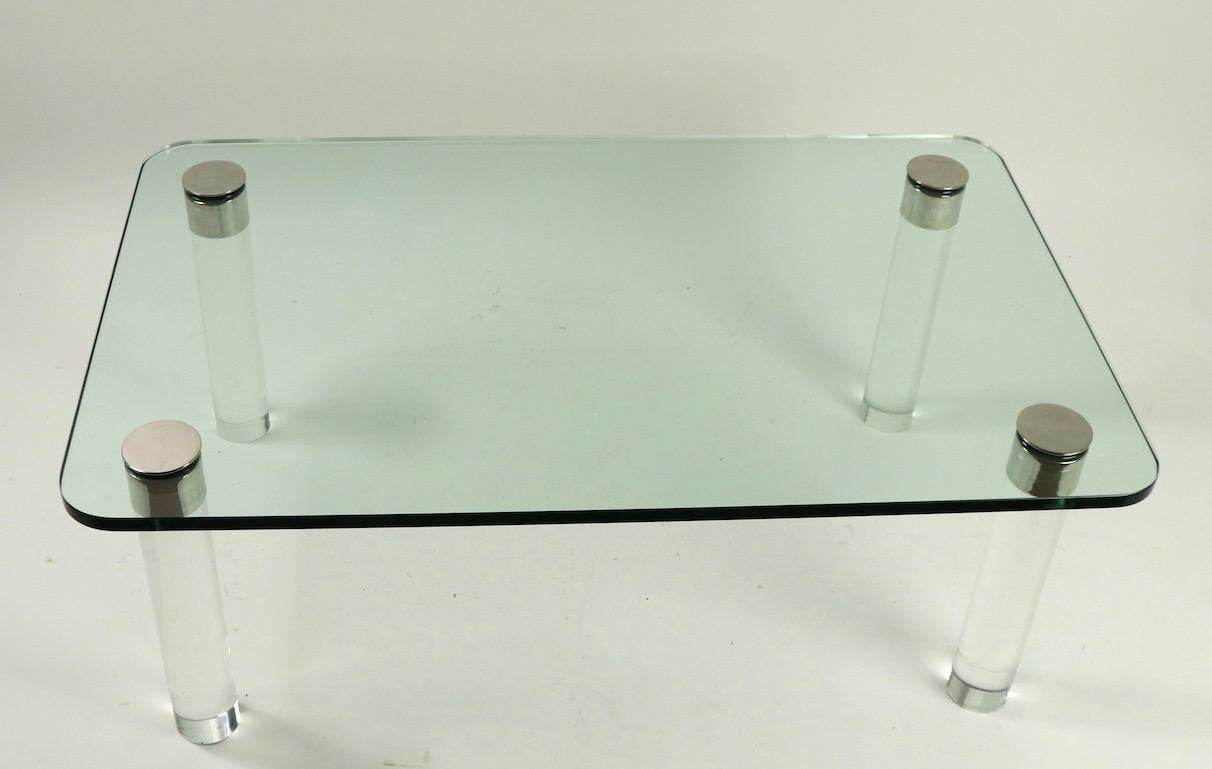Hollywood Regency Glass Lucite and Chrome Coffee Table by Pace