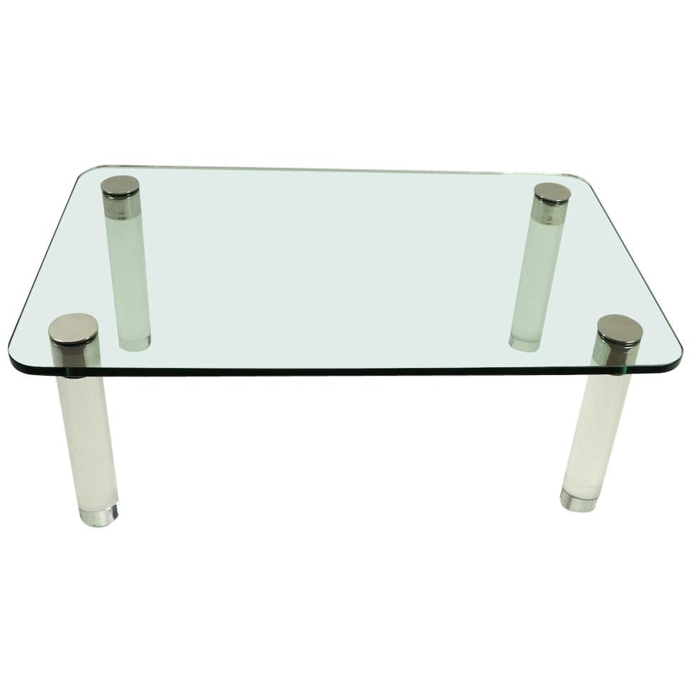 Glass Lucite and Chrome Coffee Table by Pace