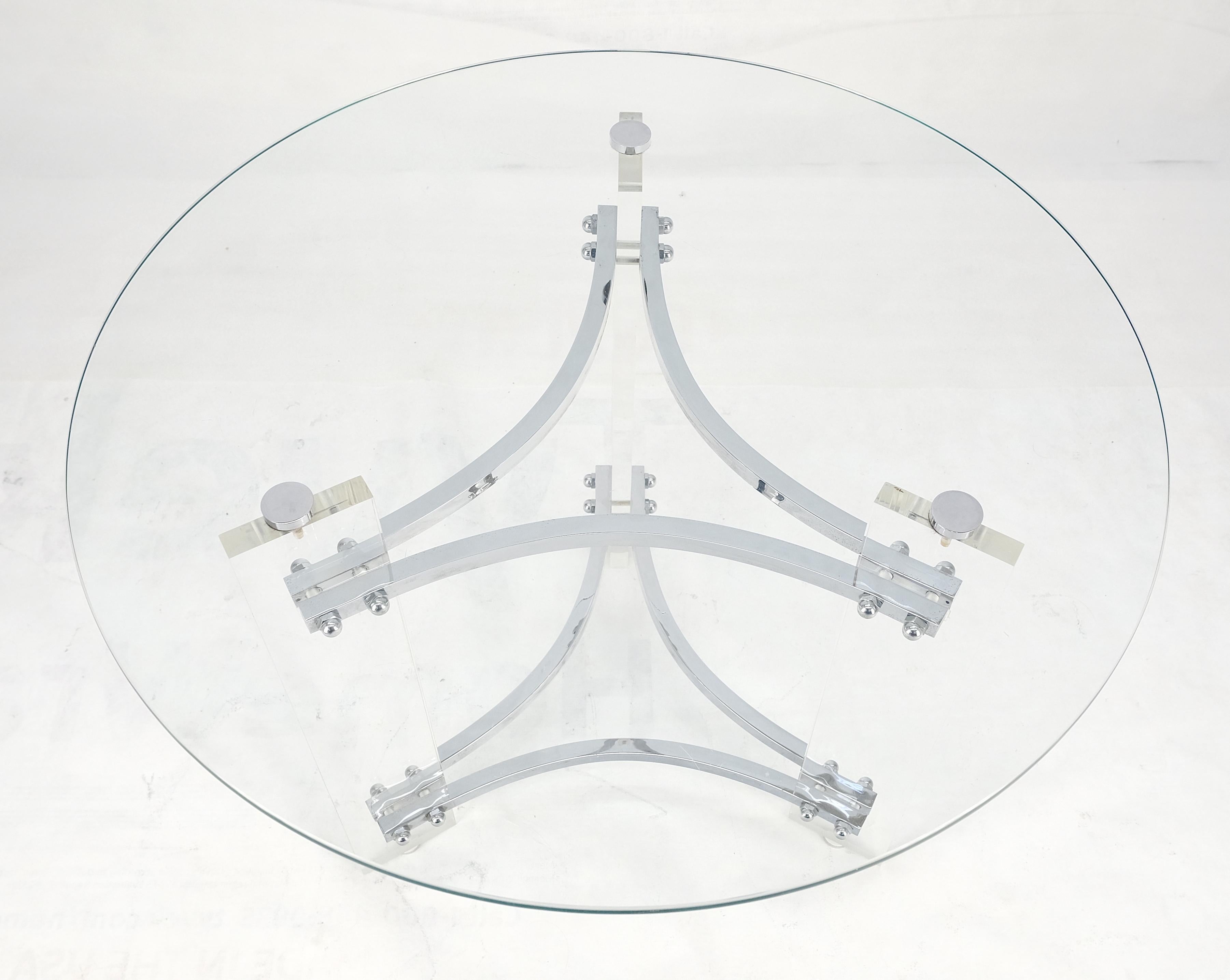 Mid-Century Modern Glass Lucite Chrome Round Center Side Occasional 1970s Two Tier Table MINT! For Sale