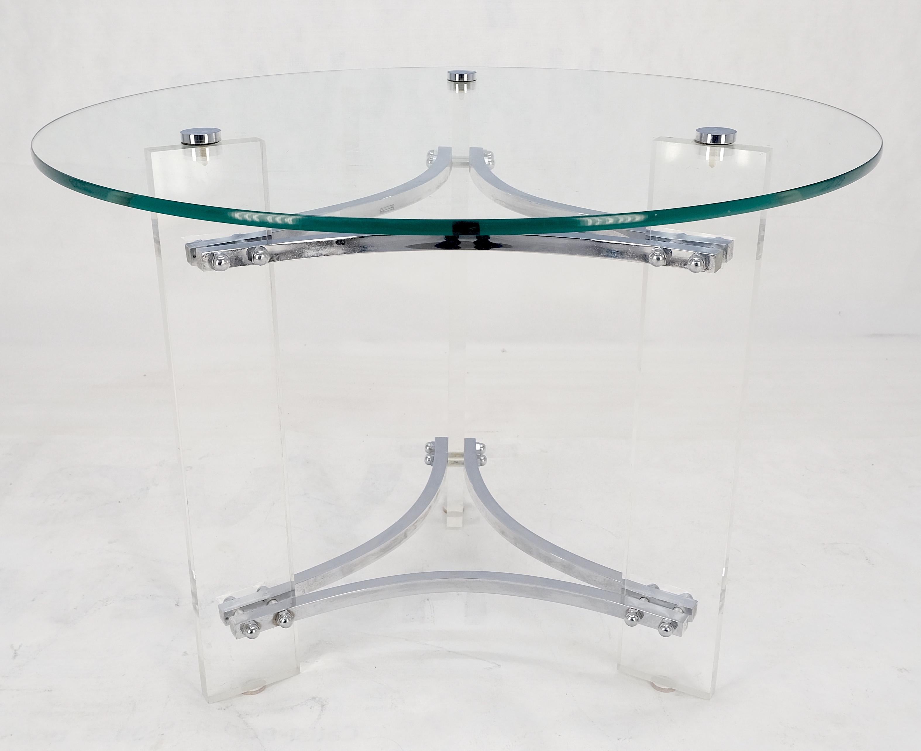 American Glass Lucite Chrome Round Center Side Occasional 1970s Two Tier Table MINT! For Sale