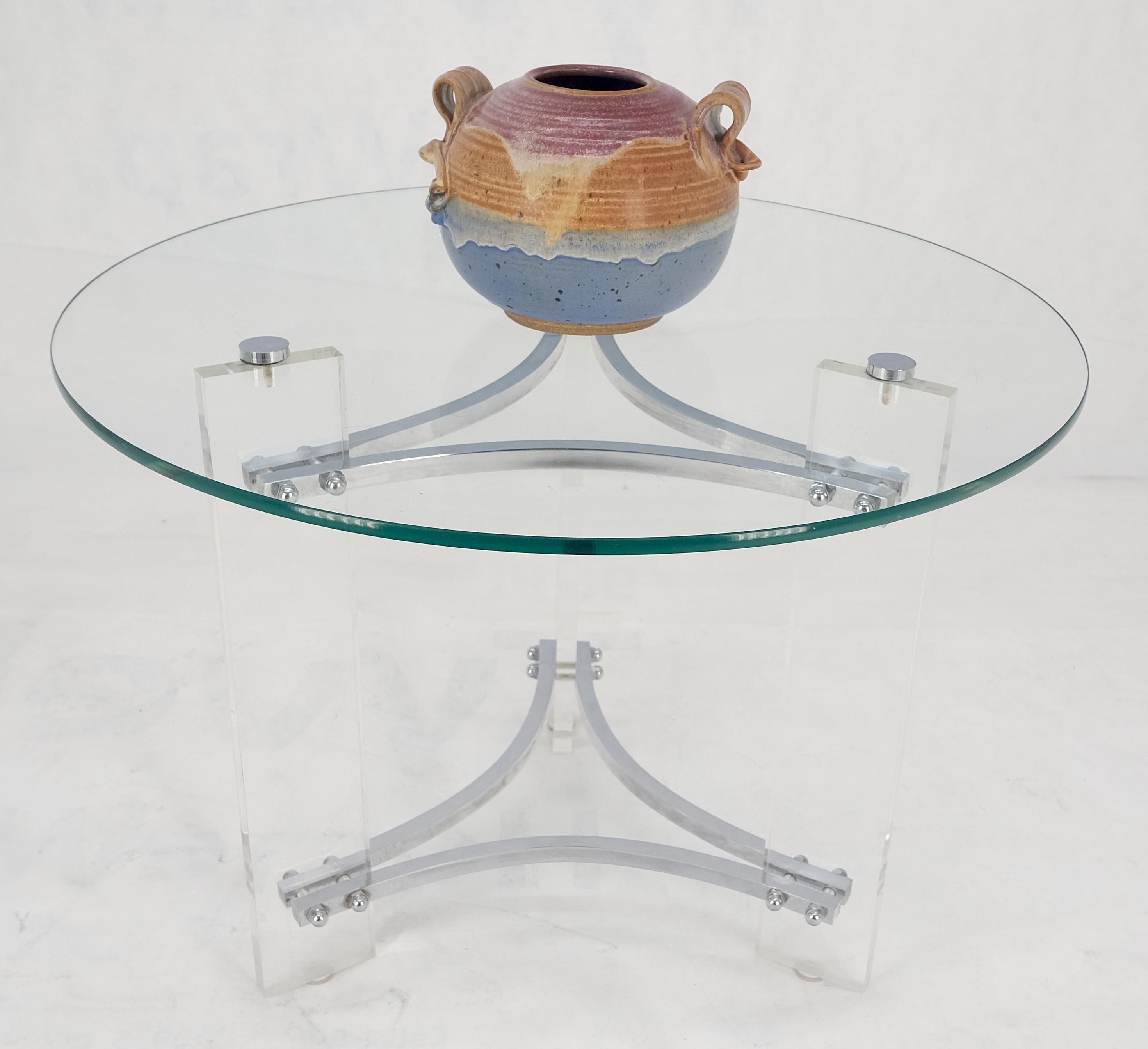 20th Century Glass Lucite Chrome Round Center Side Occasional 1970s Two Tier Table MINT! For Sale