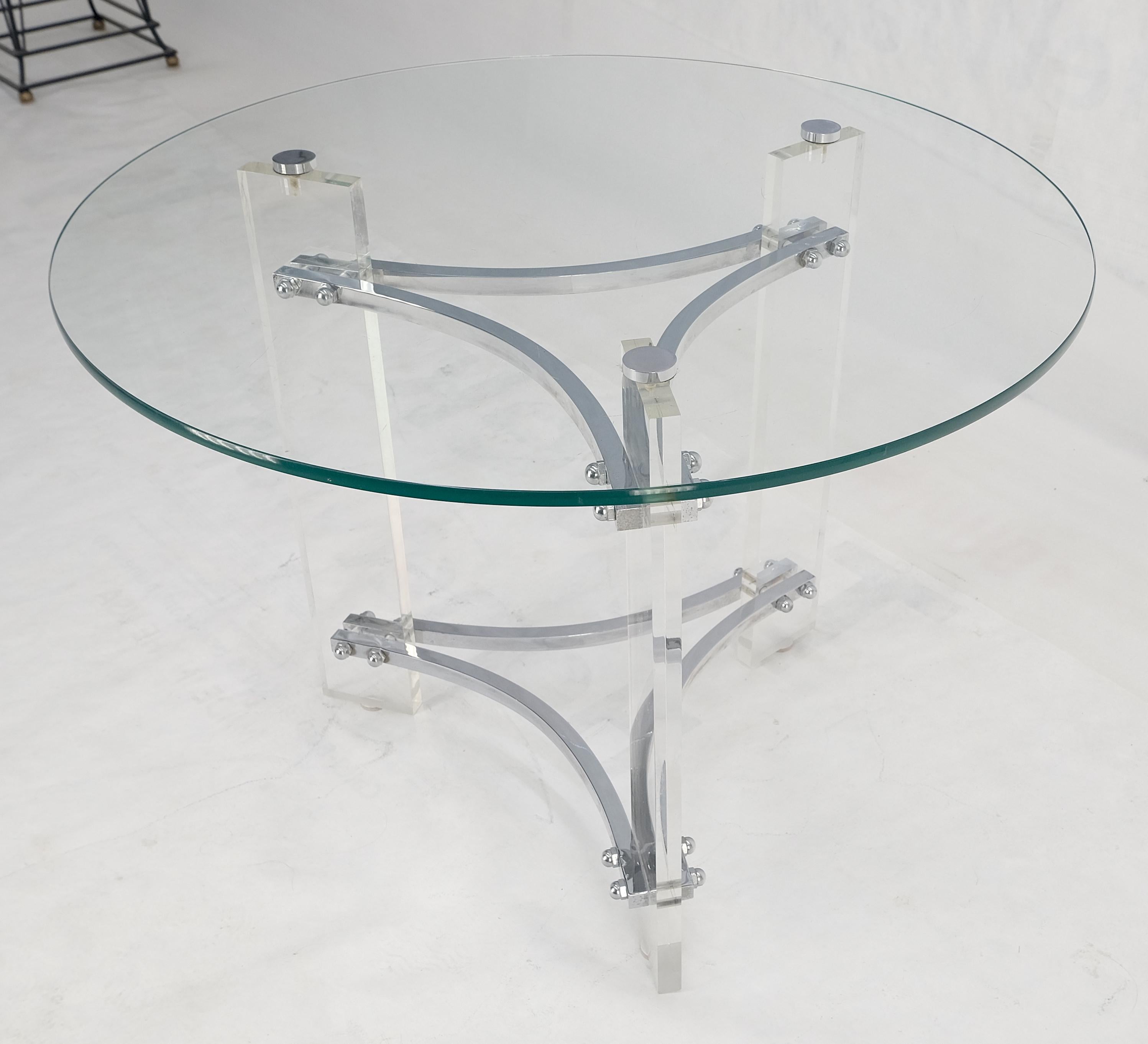 Glass Lucite Chrome Round Center Side Occasional 1970s Two Tier Table MINT! For Sale 1