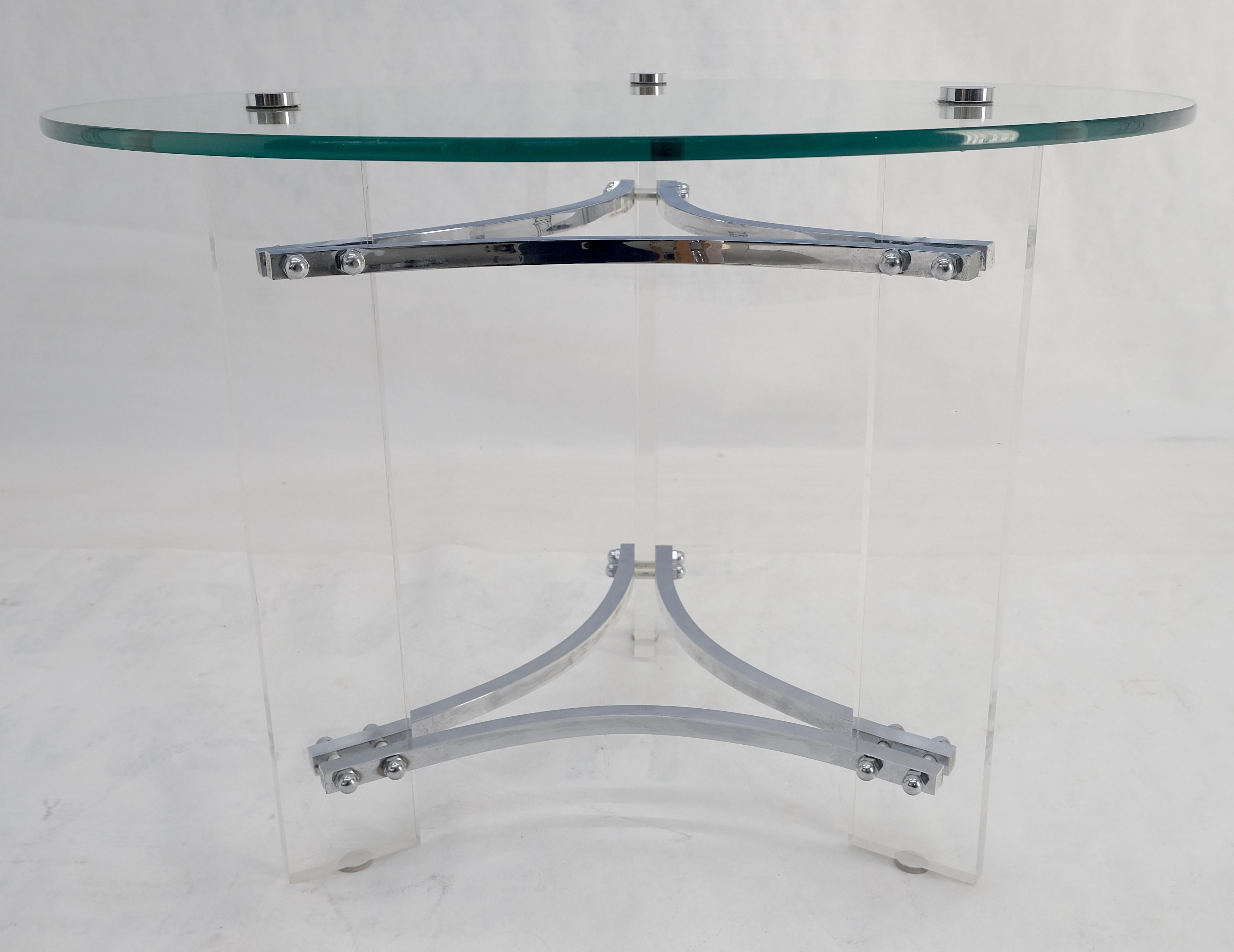 Glass Lucite Chrome Round Center Side Occasional 1970s Two Tier Table MINT! For Sale 2