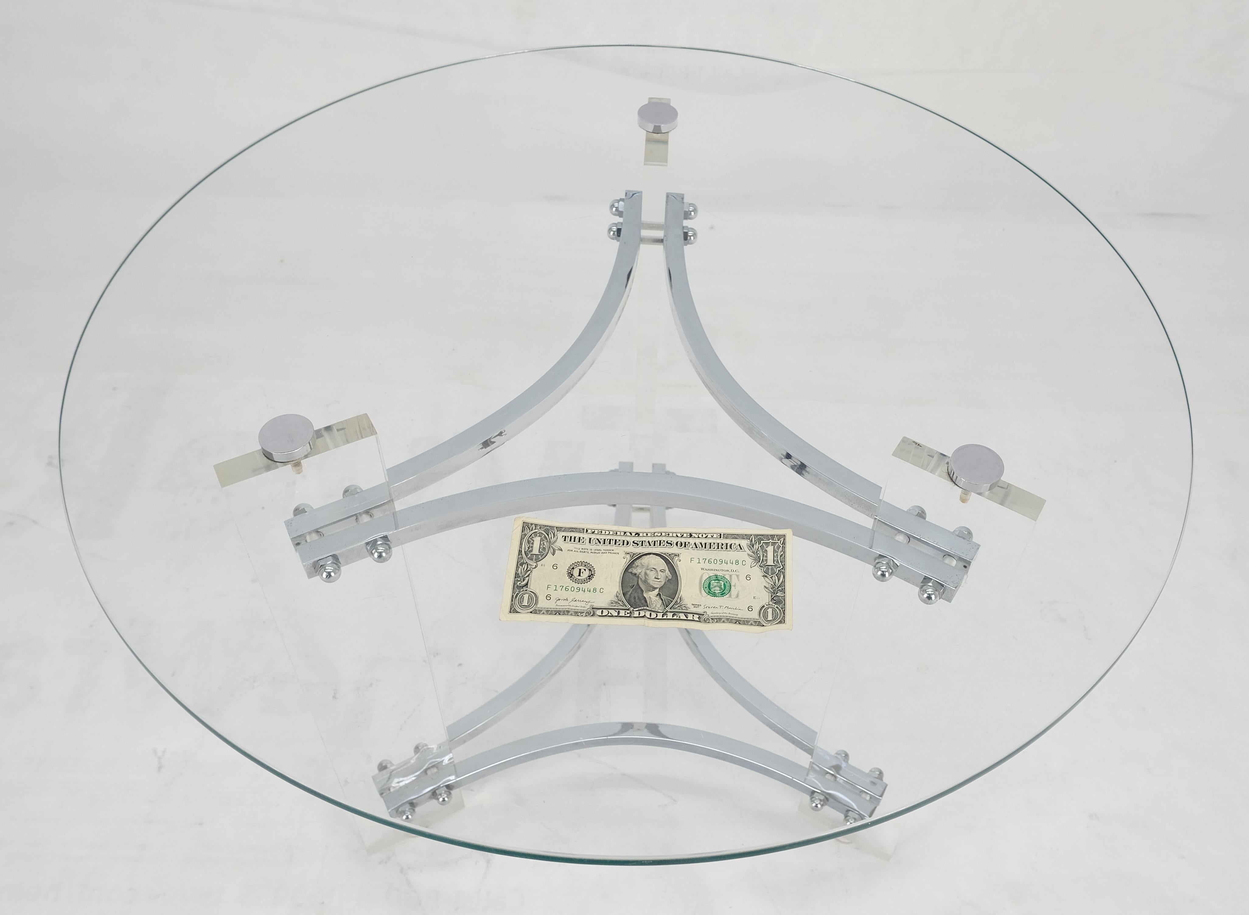 Glass Lucite Chrome Round Center Side Occasional 1970s Two Tier Table MINT! For Sale 4