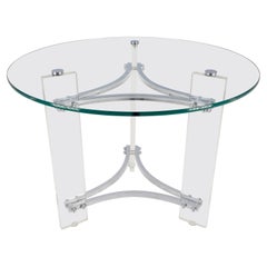 Verre Lucite Chrome Round Center Side Occasional 1970s Two Tier Table MINT !