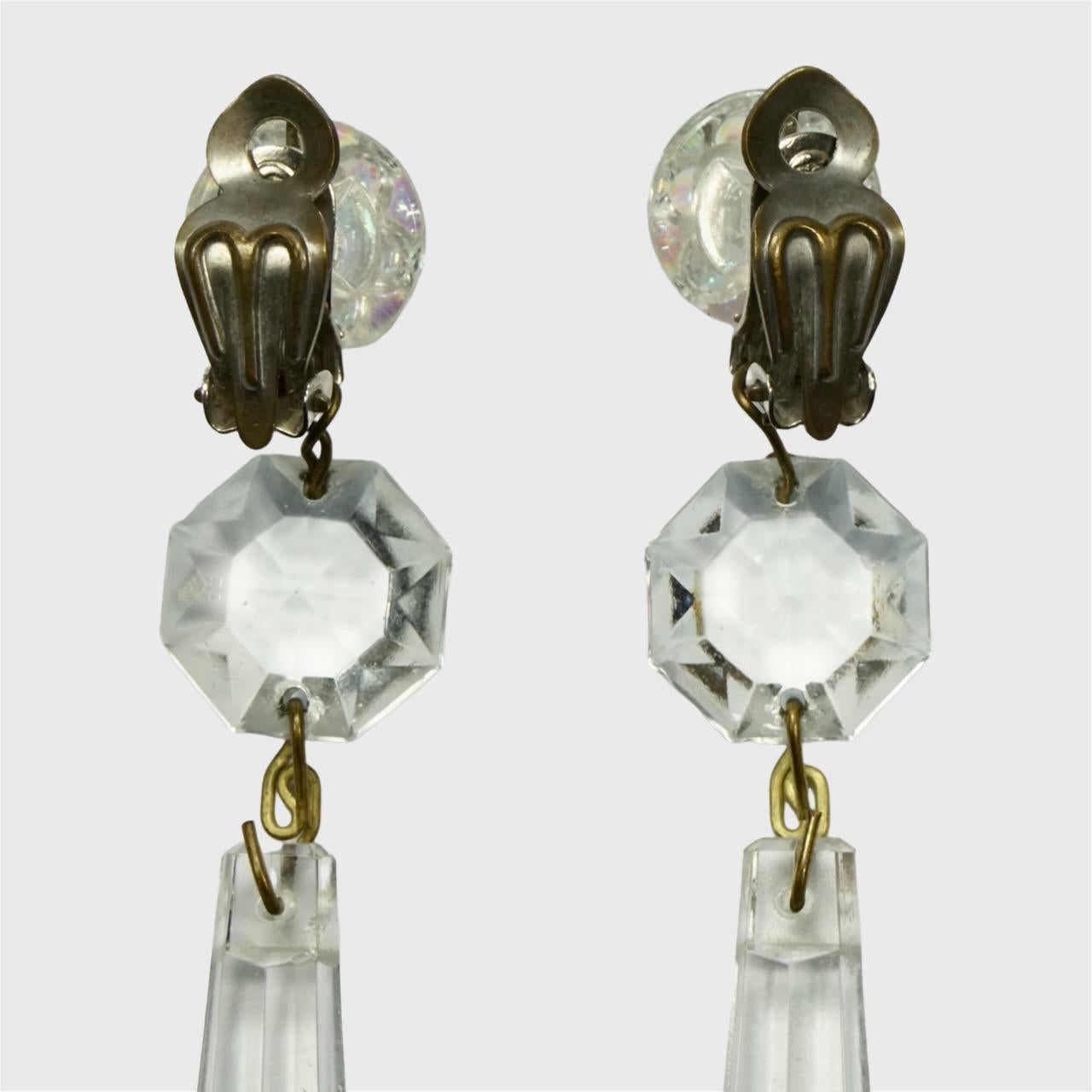 Boucles d'oreilles à clip en verre avec pointes Aurora Borealis Unisexe en vente