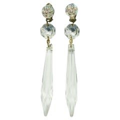 Vintage Glass Lustre Drop Statement Clip On Earrings with Aurora Borealis Tops