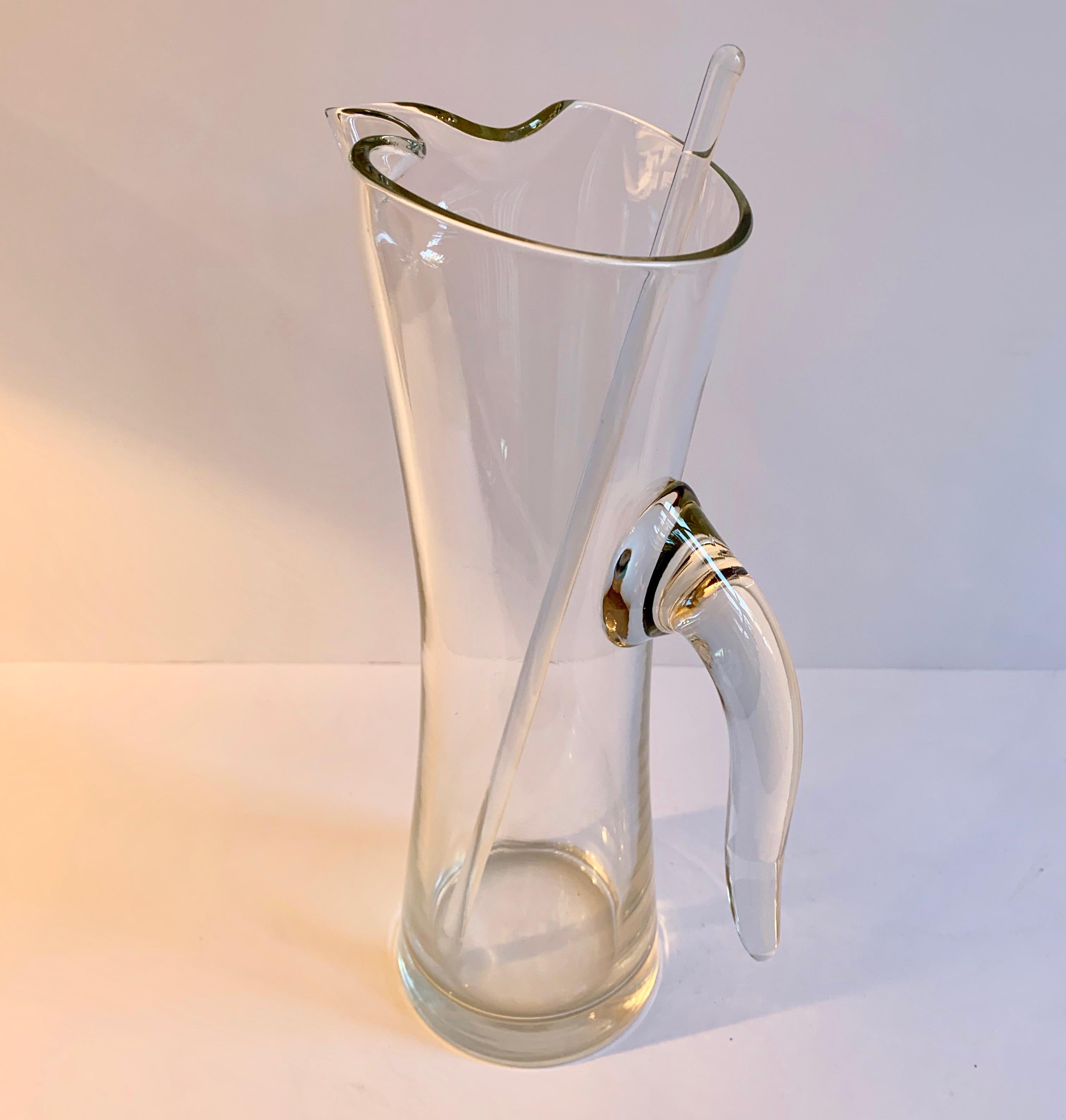 Mid-Century Modern Glass Martini Pitcher with Stirrer