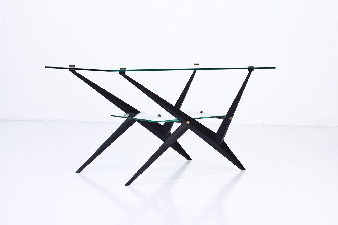 Glass, Metal, Brass Side Table by Angelo Ostuni, 1950s In Good Condition In Stockholm, SE