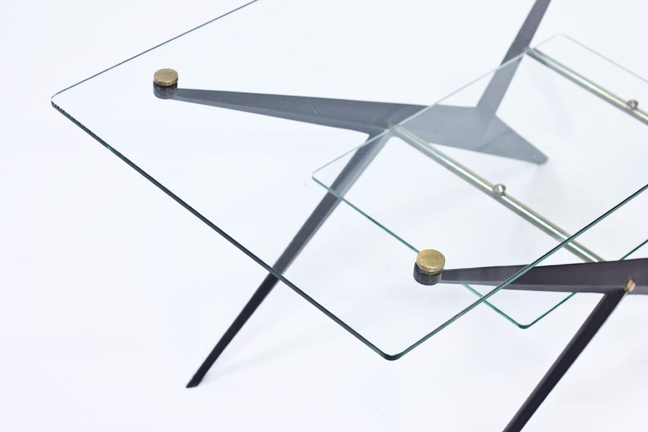 20th Century Glass, Metal, Brass Side Table by Angelo Ostuni, 1950s