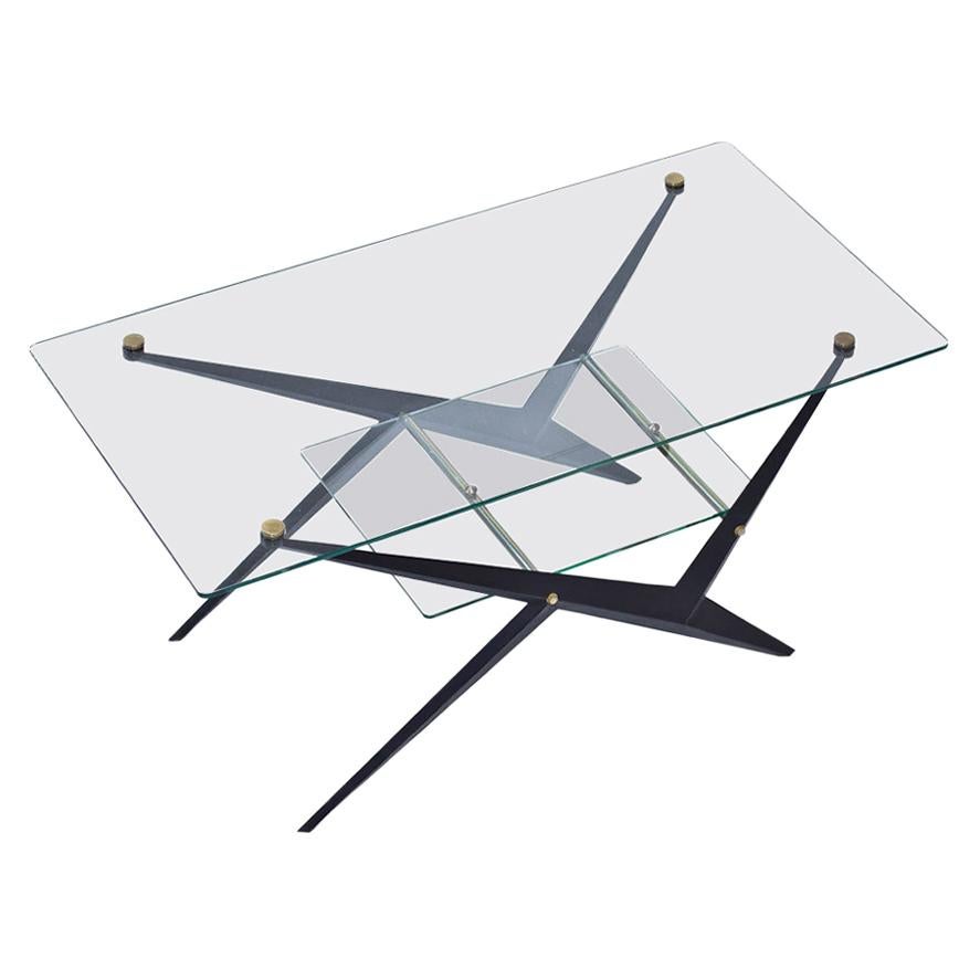 Glass, Metal, Brass Side Table by Angelo Ostuni, 1950s
