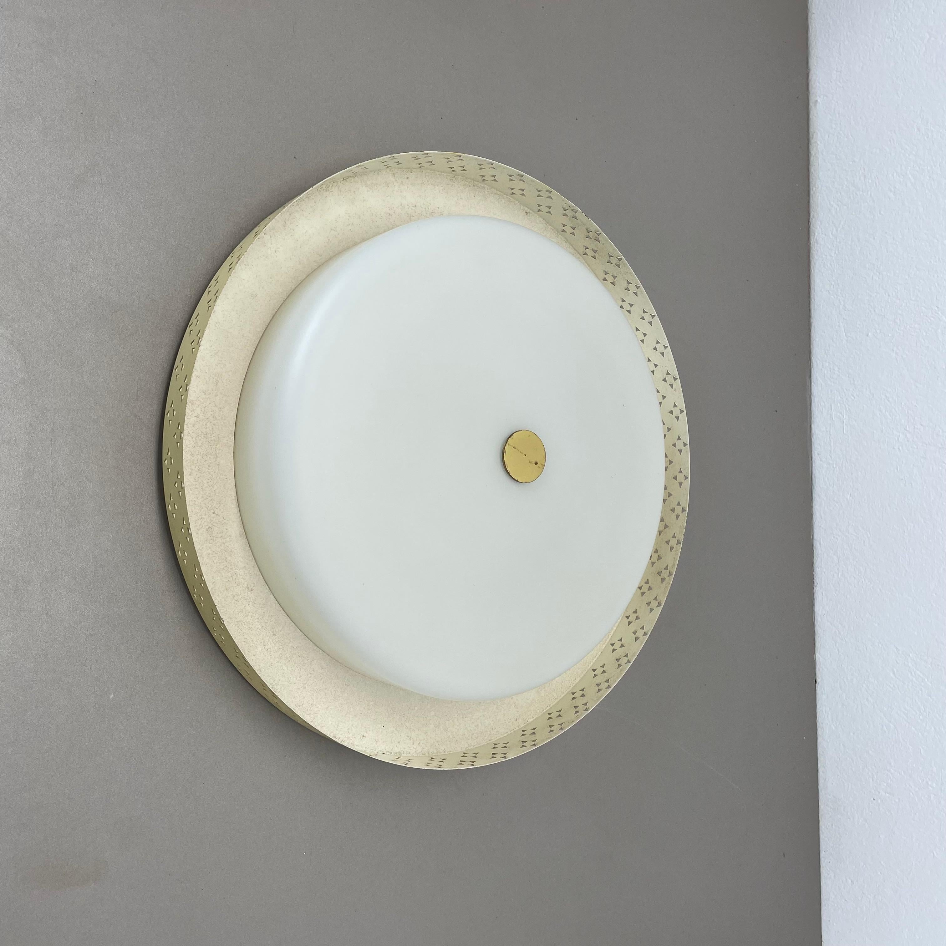 Mid-Century Modern Glass + Metal Stilnovo Style Theatre Wall Ceiling Light Flushmount, Italy 1950s For Sale