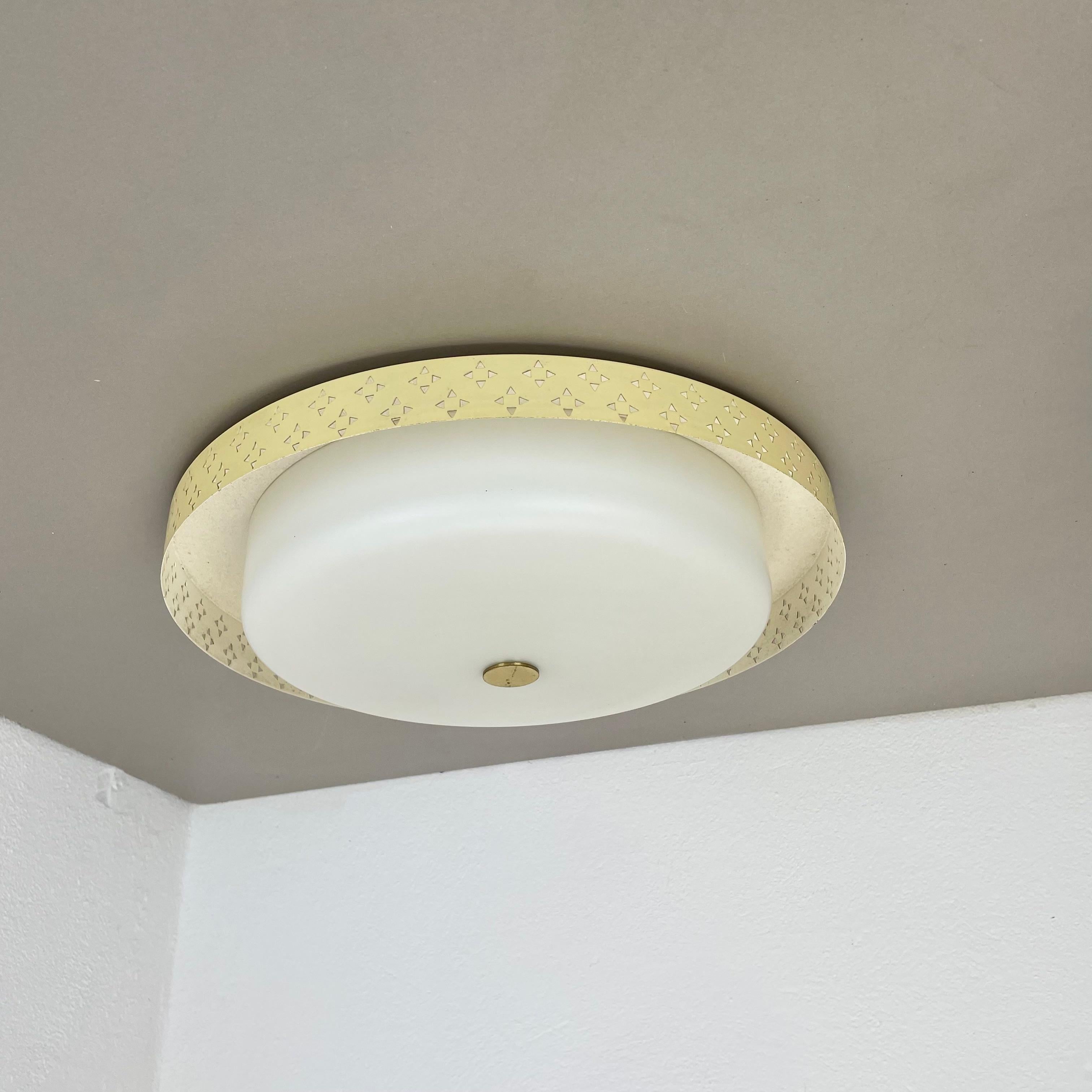 Italian Glass + Metal Stilnovo Style Theatre Wall Ceiling Light Flushmount, Italy 1950s For Sale