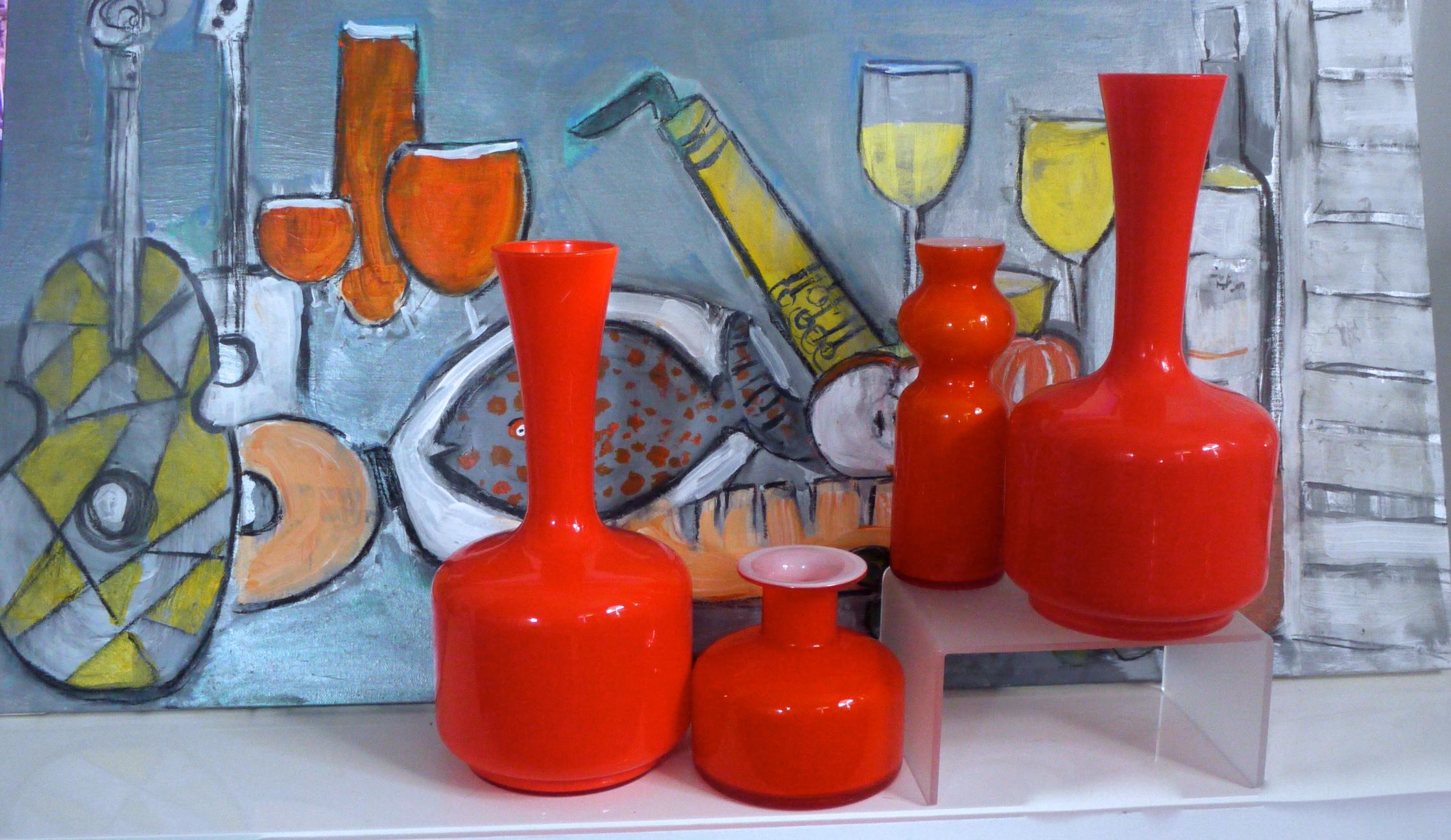 Glass Mid-Century Modern Orange Vases/Pitcher 1960s in Style of Holmegaard/Aseda In Good Condition For Sale In Halstead, GB