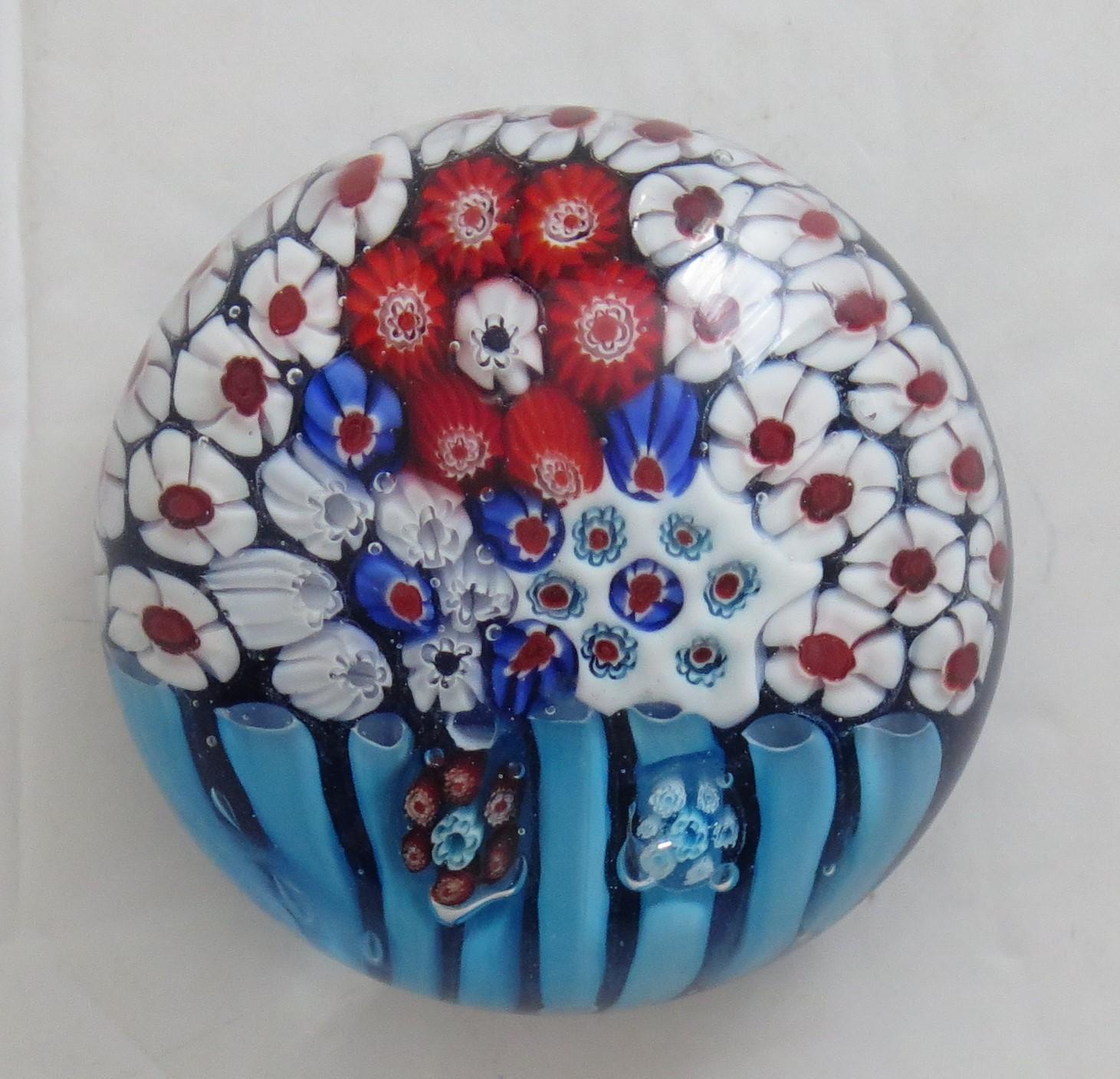 Mid-Century Modern Glass Millefiori Paperweight by Strathearn or Perthshire Scotland, circa 1970 For Sale