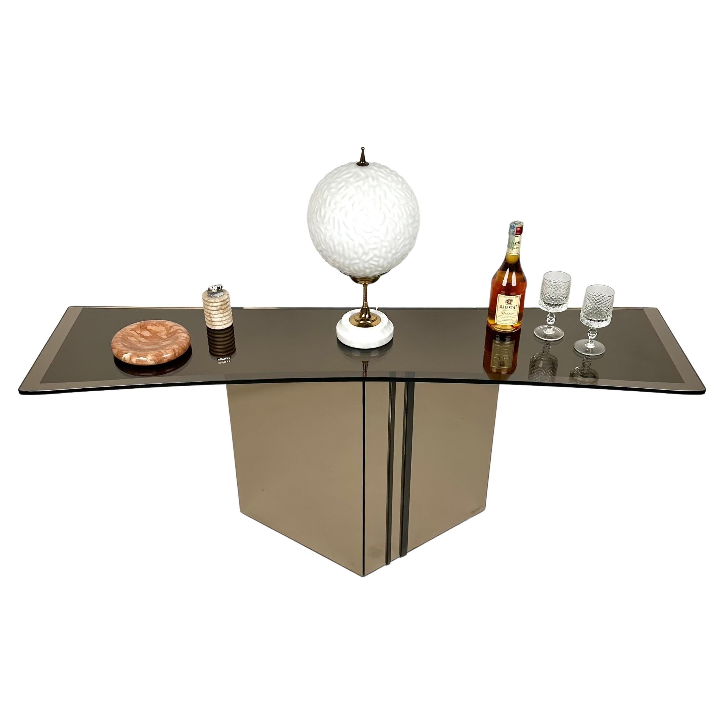 Konsolentisch aus Glas, Spiegel und Messing von Romeo Rega für Nazaret, Italien 1970 (Metall) im Angebot