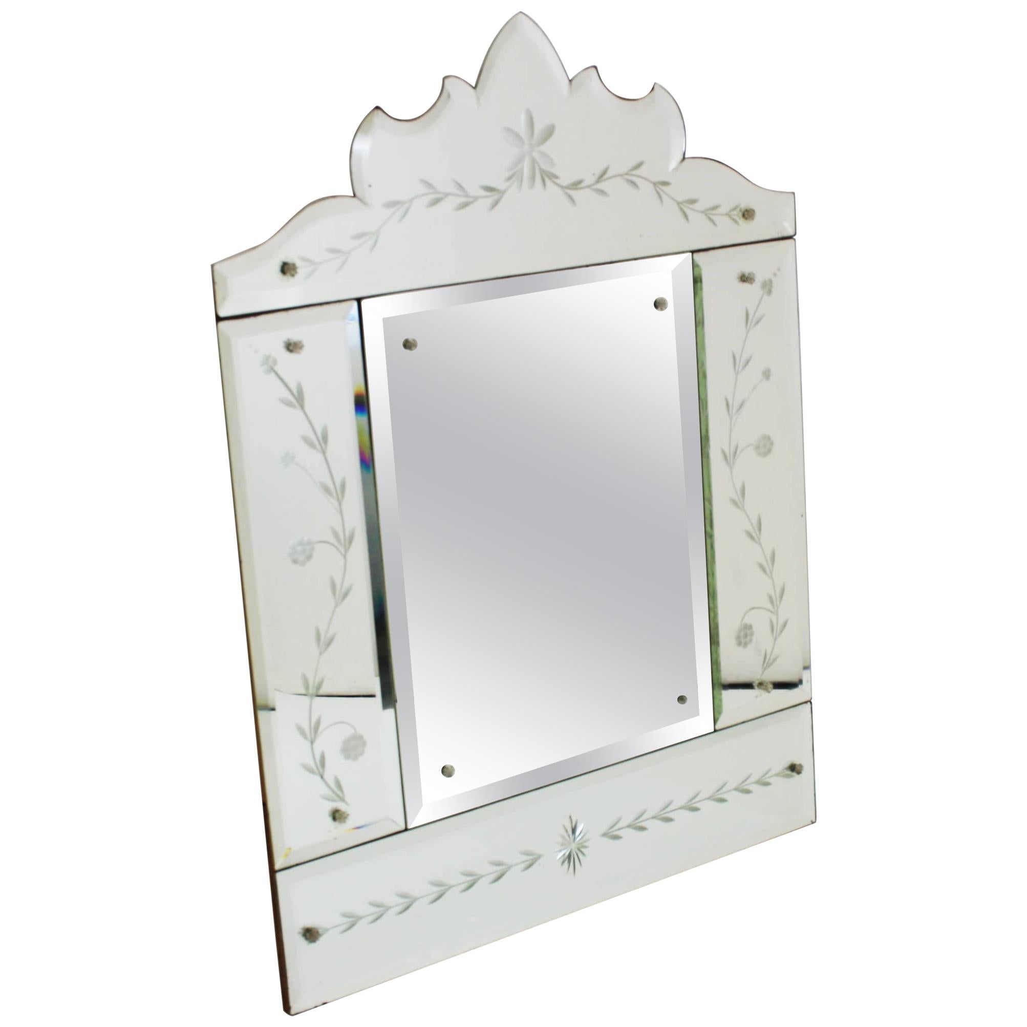 Glass Mirror Manufactured in Murano, Venice, Italy in the Early 1960s For Sale