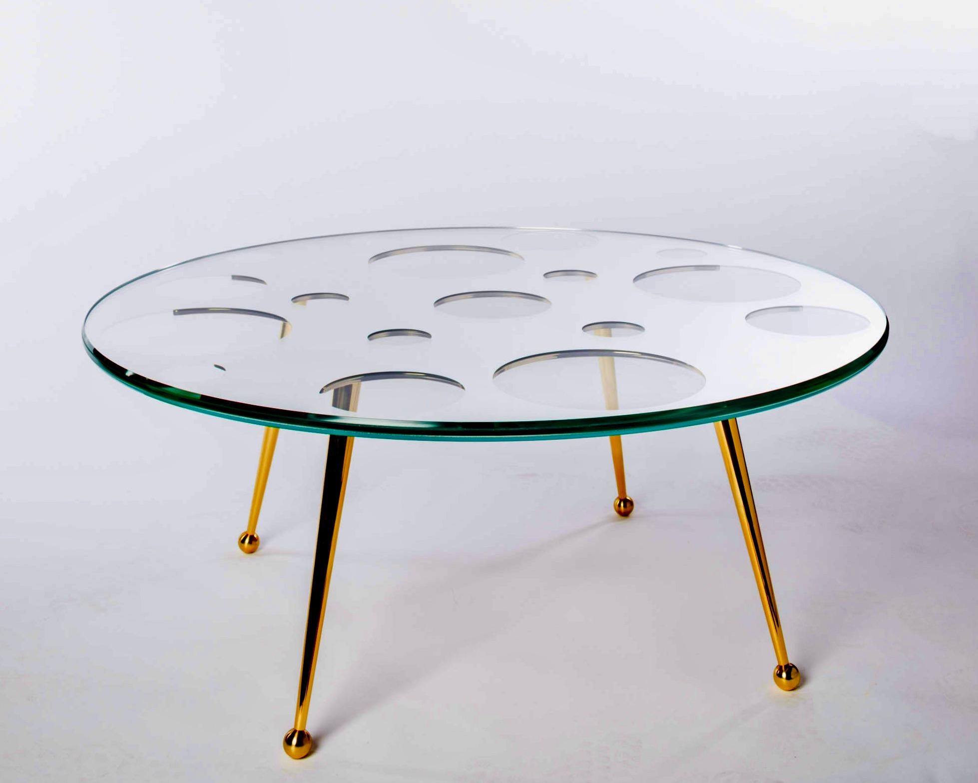 Canadian Glass & Mirror Topped Coffee Table With Polished Brass Legs For Sale
