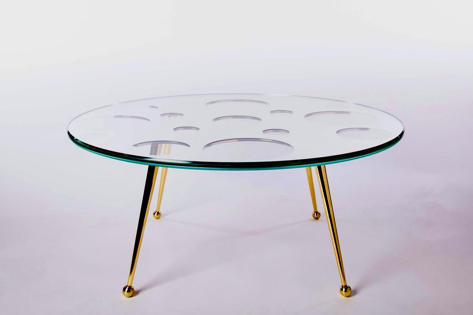 Glass & Mirror Topped Coffee Table With Polished Brass Legs In New Condition For Sale In Toronto, Ontario