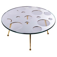 Glass & Mirror Topped Coffee Table With Polished Brass Legs