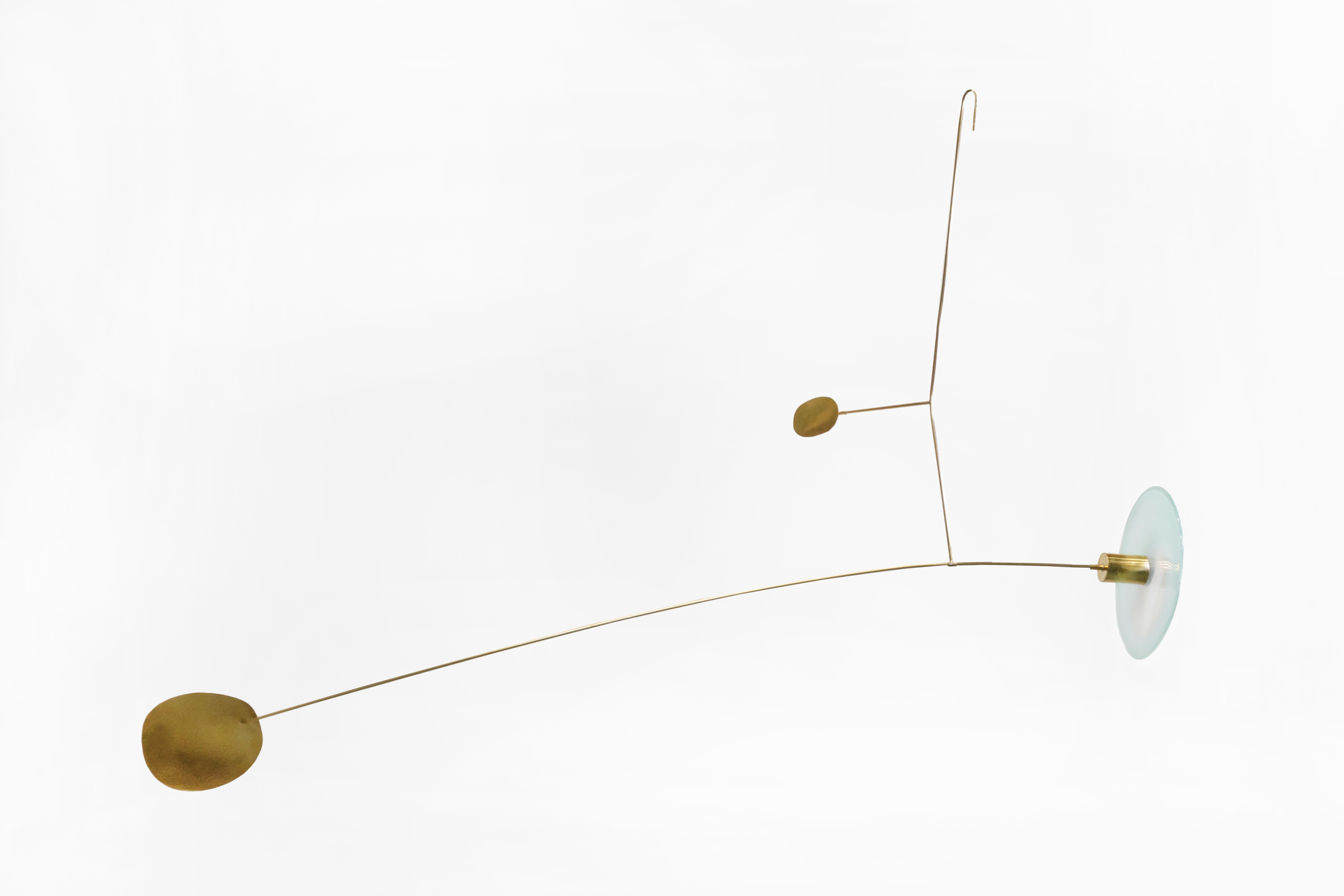 Glass mobile No. 82- by Milla Vaahtera

Dimensions: 450 x 80 x 800cm
Weight: 250g
Price: 2,800€ 

Dialogue is a series of mobiles and stabiles made of free-blown glass and hand-worked brass.

Vaahtera began to work on this series in May 2017